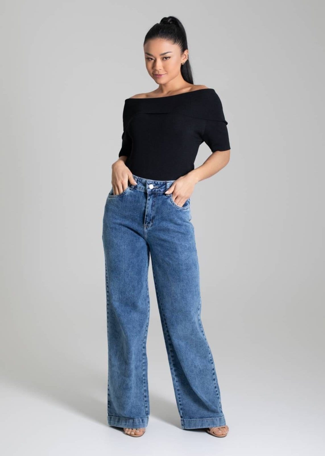 Vista 2 Calça Jeans Sawary Wide Leg - 280132 Sawary azul