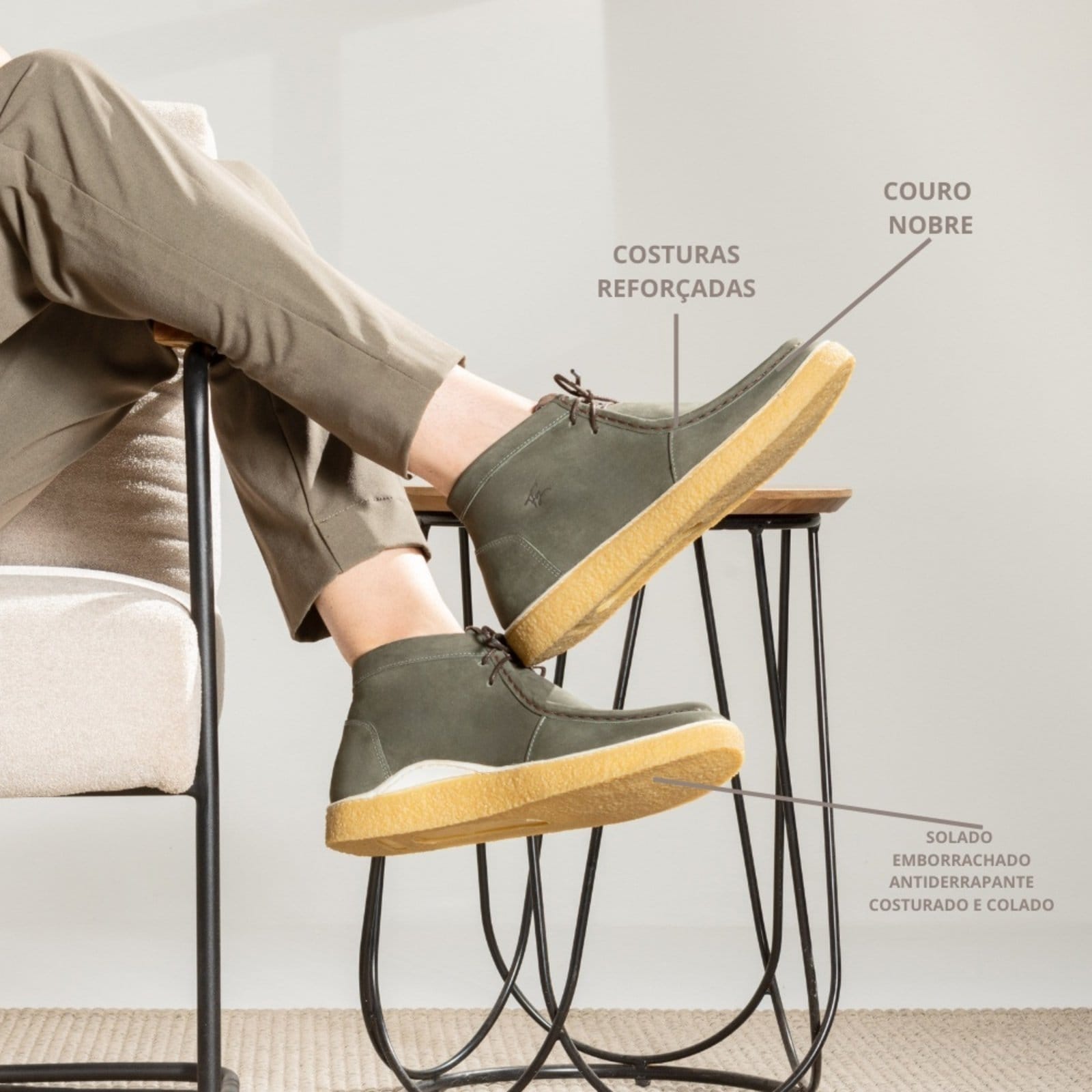 Vista 2 Bota Masculina Couro Legítimo Sola Crepe Estilo Vintage Rústico Leve Gray super shoes cinza