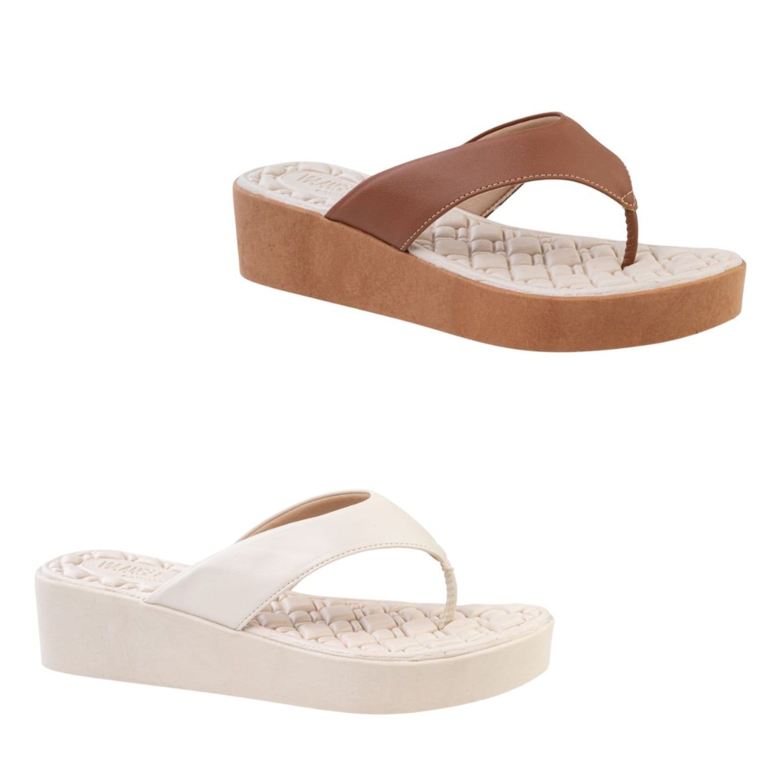 KIt 2 Tamanco Feminino Anabela Plataforma Conforto Macio Anatômico Via Angel 8504 Caramelo e Off-White