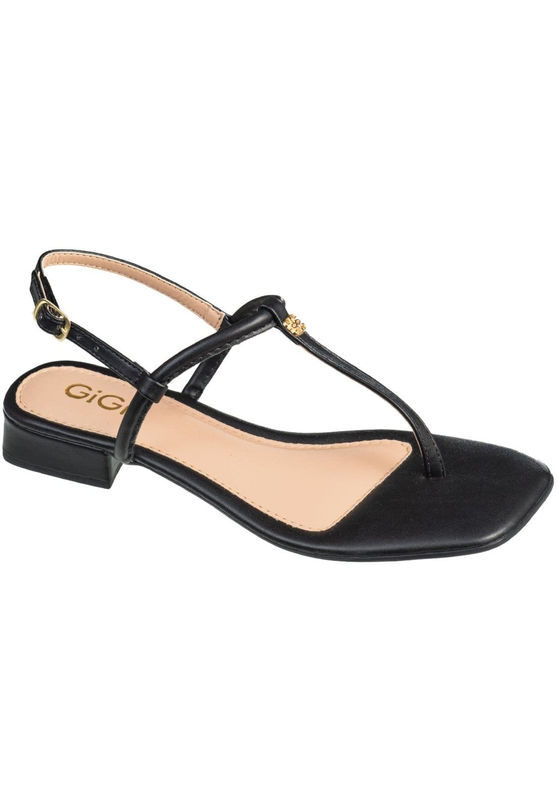 Sandália Feminina GiGiL Rasteira De Dedo Salto Baixo Confortável Detalhe Metalizado