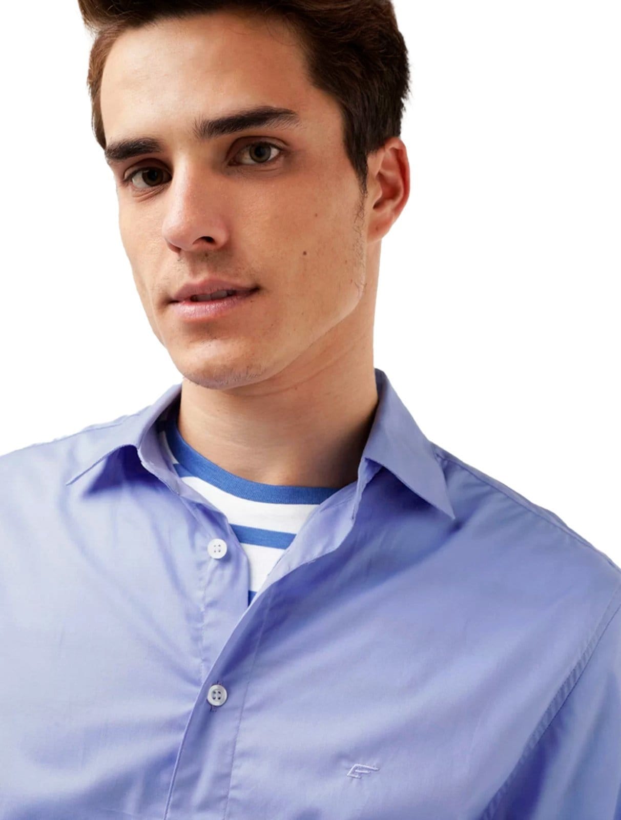 Vista 2 Camisa Ellus Masculina Tricoline LY Slim Italian Ellus azul