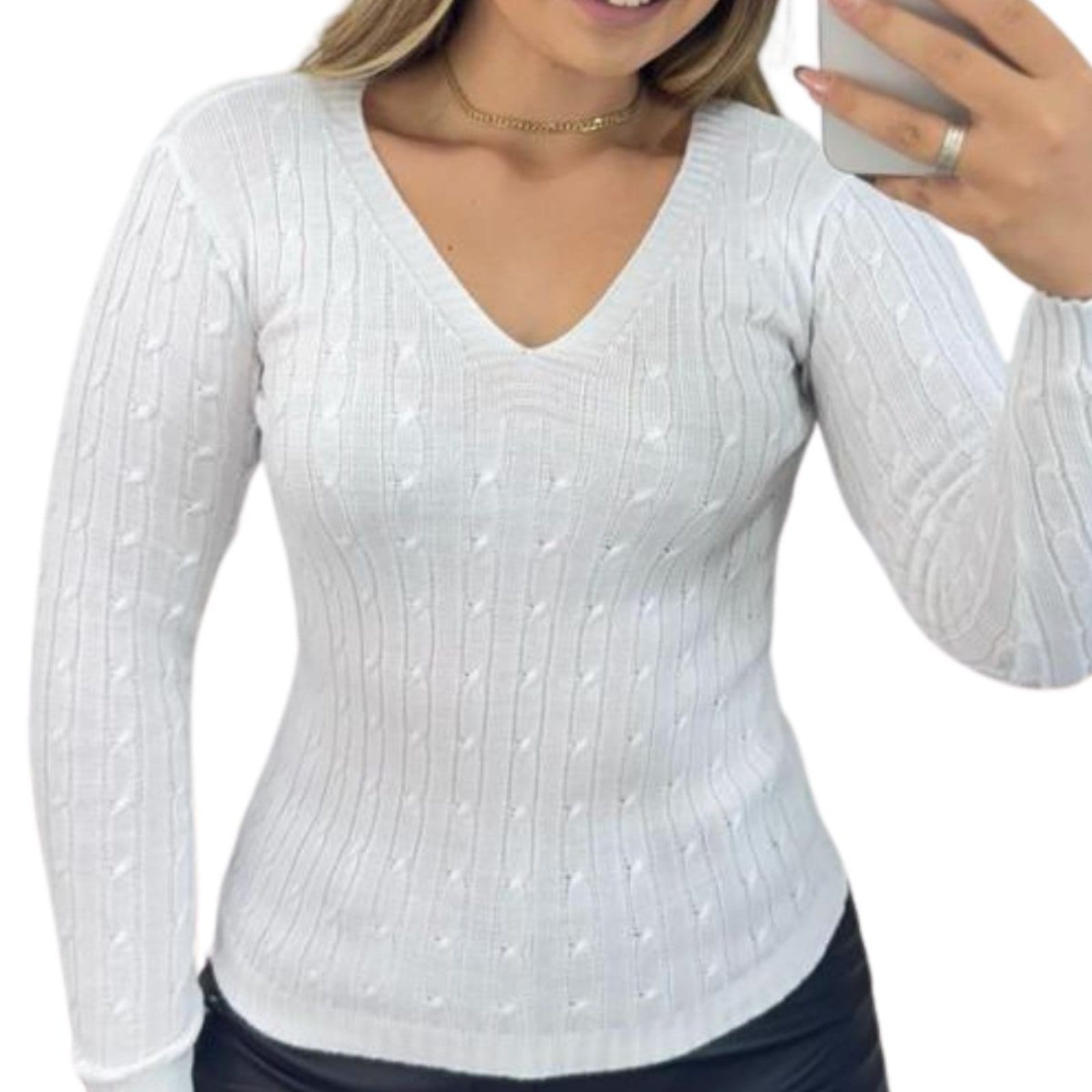 Vista 2 Kit 3 Blusas FMF Femininas Suéter Malha Tricô Manga Longa FMF multicolorido