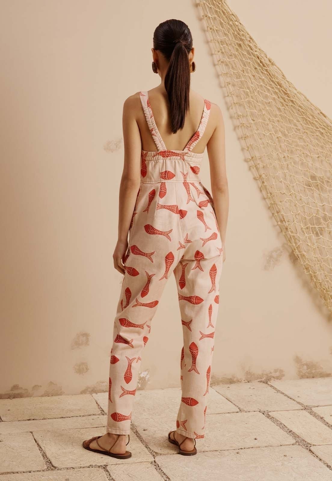 Vista 2 Macacão Sarja Estampado Manzuá CaCay off-white