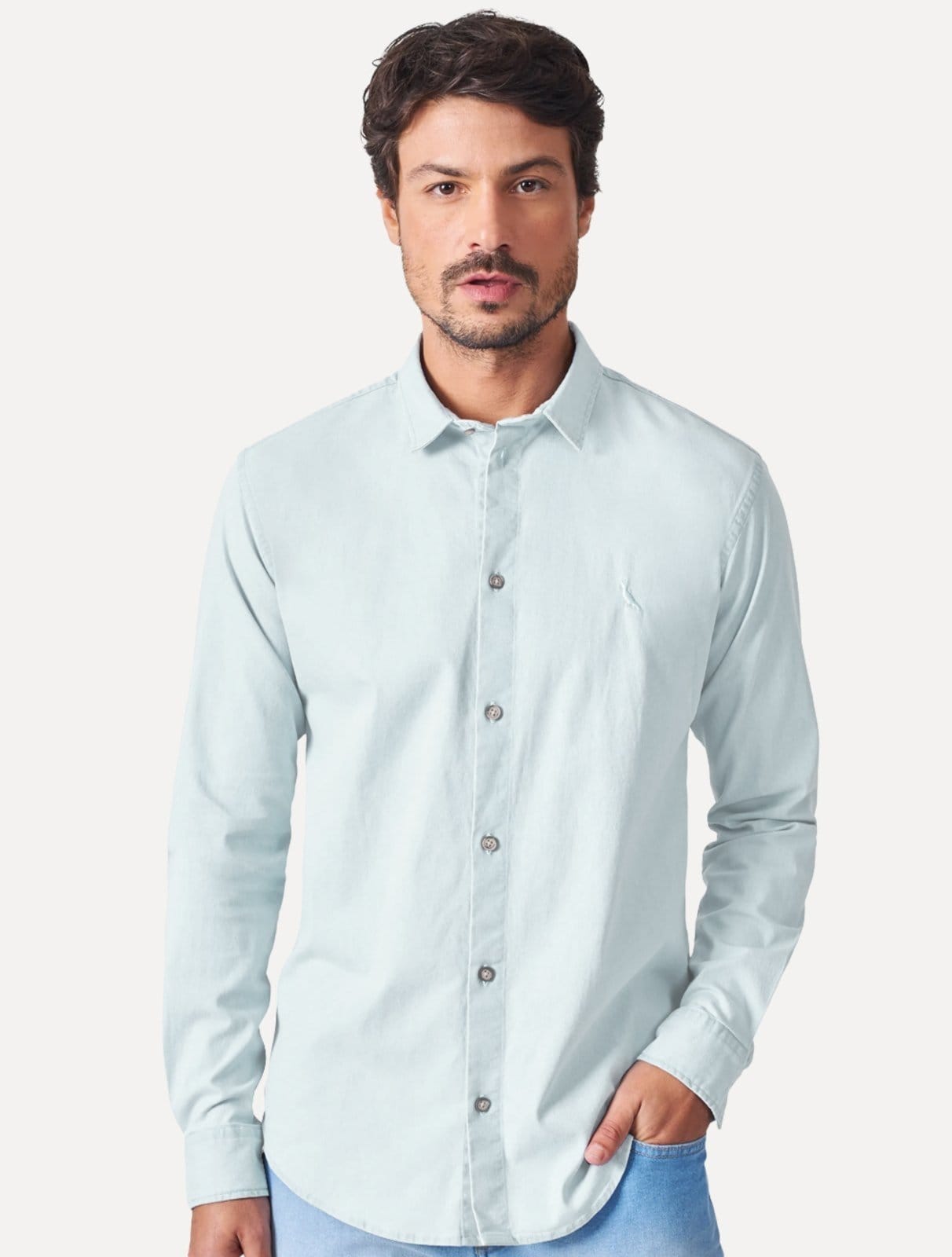 Camisa Reserva Masculina Casual Enxuto Jeans Celeste