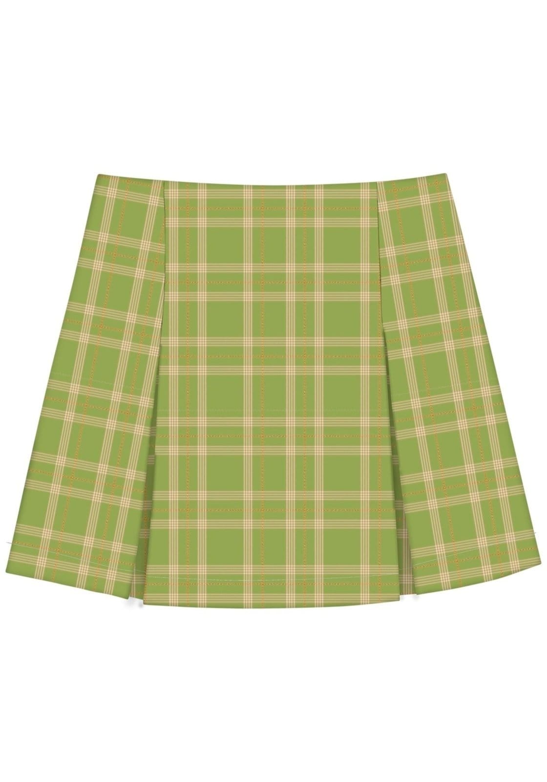 Vista 2 Saia Curta Xadrez Com Cintura Alta E Pregas Frontais Lez a Lez verde