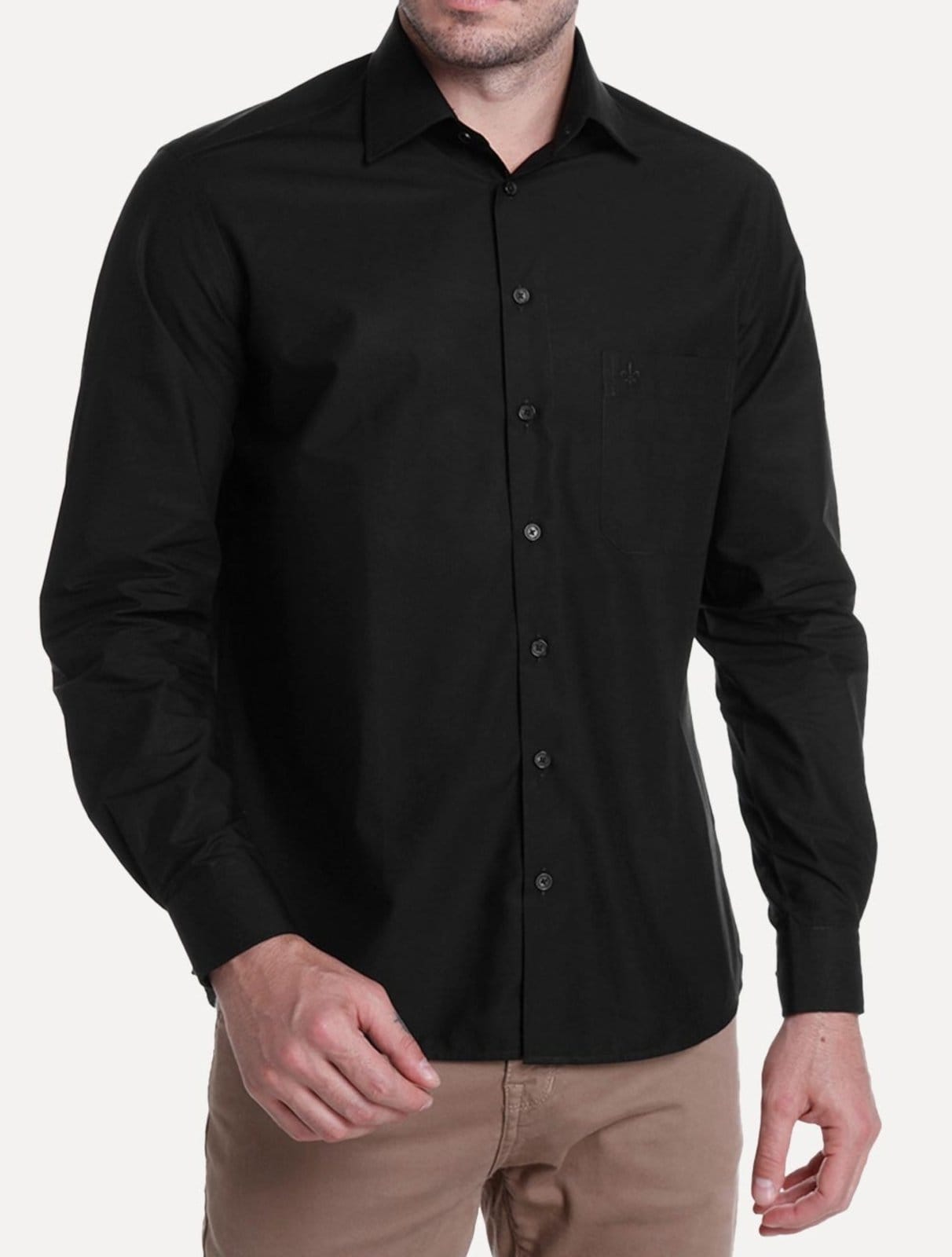 Camisa Dudalina Masculina Comfort Tricoline Lisa Preta