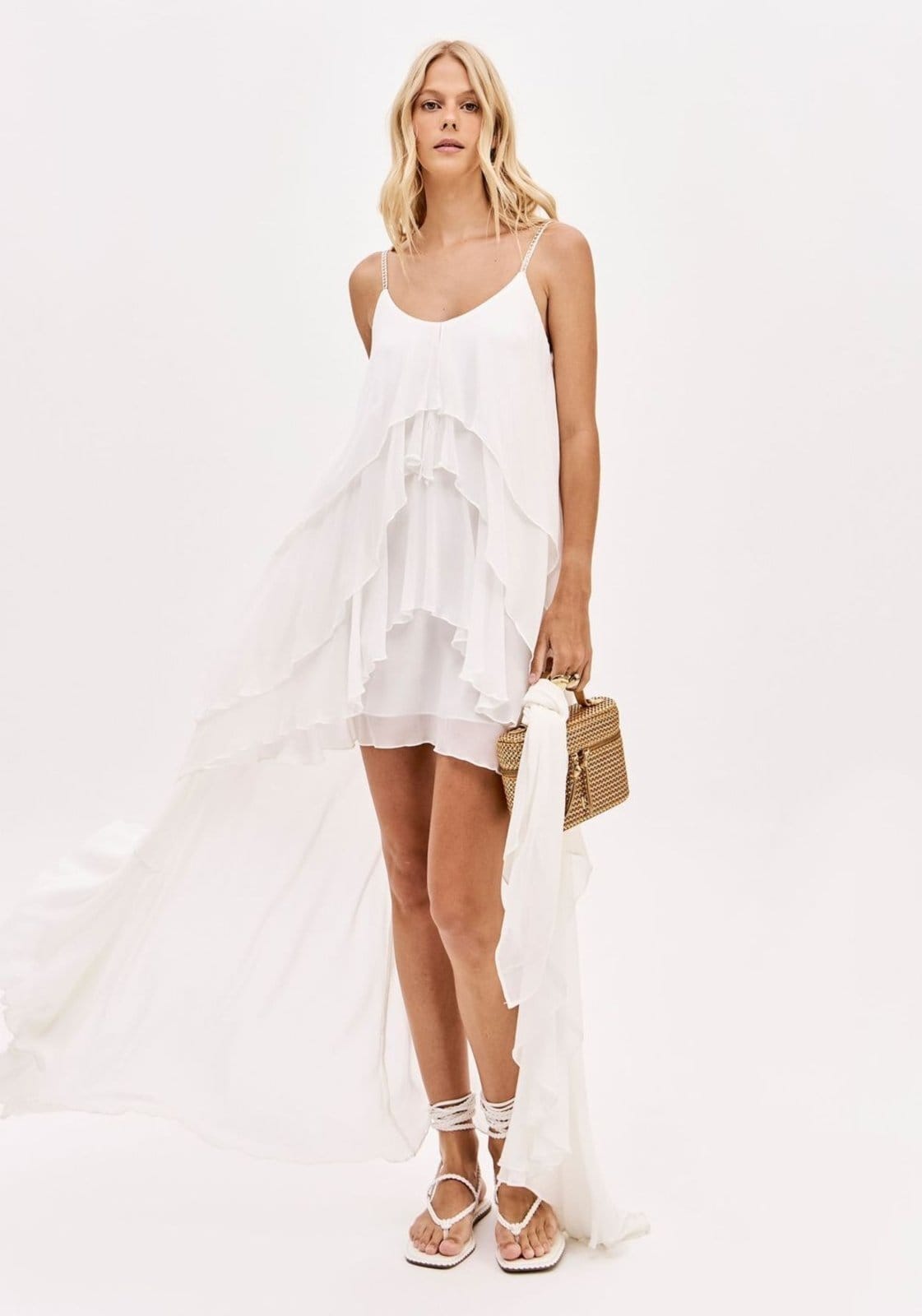 Vestido Chiffon De Alças Com Babados