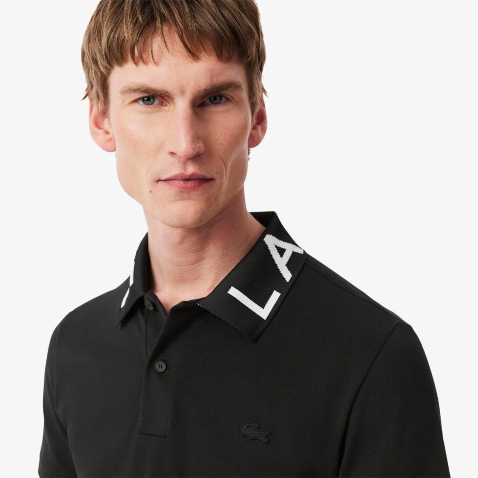 Vista 2 Camisa Polo Lacoste Jacquard Branded, corte ajustado Lacoste preto
