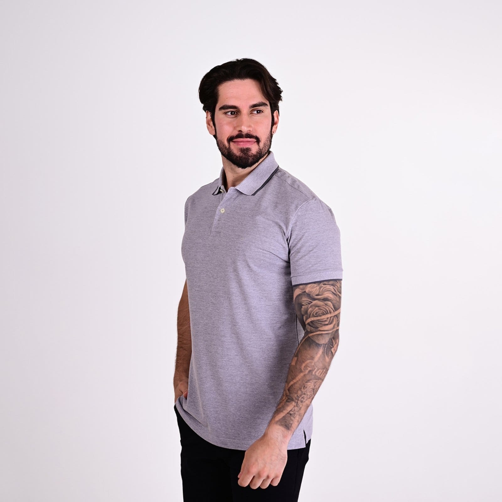 Vista 2 Camisa Polo Aramis Frisos Mescla Aramis cinza