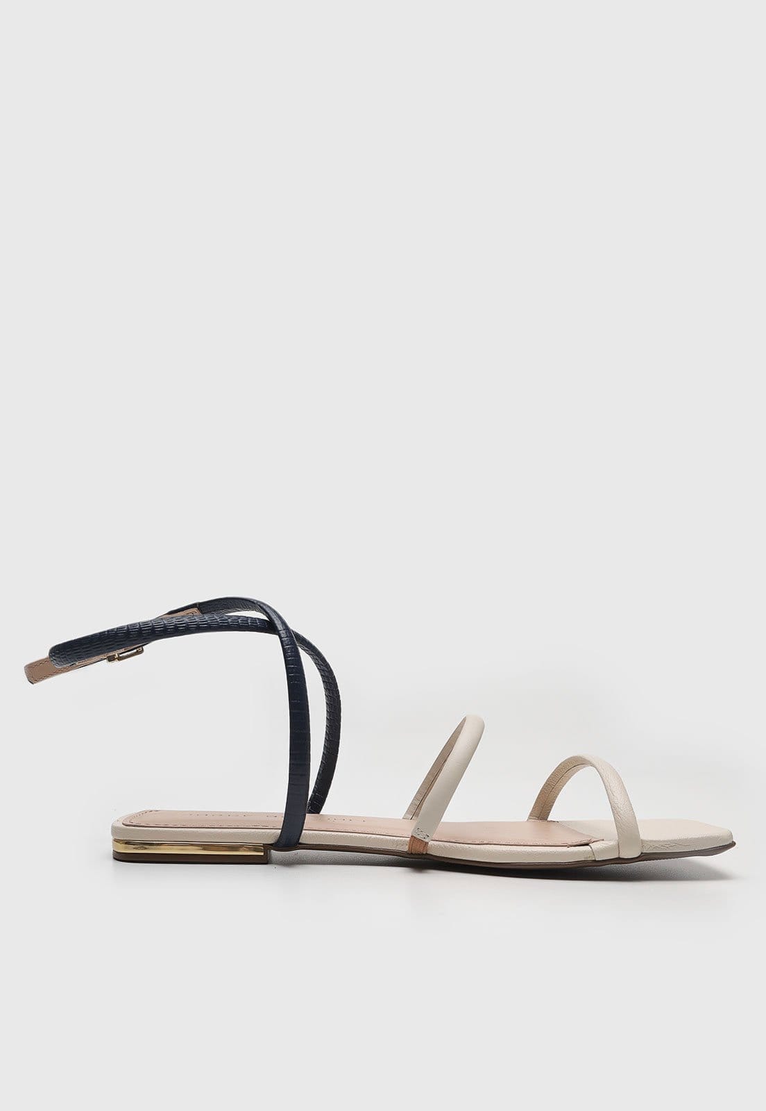 Vista 2 Sandália Feminina Jorge Bischoff Tiras Ponta Quadrada Azul Escuro e Off-White Jorge Bischoff off-white azul