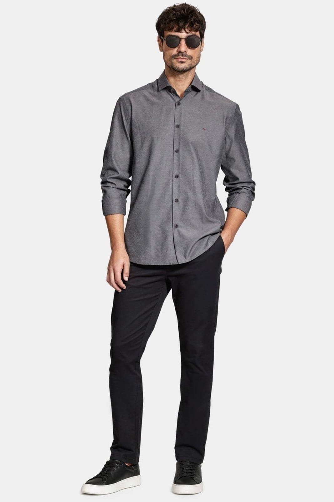 Vista 2 Camisa Aramis Manga Longa Algodão Misto Chumbo Aramis grafite