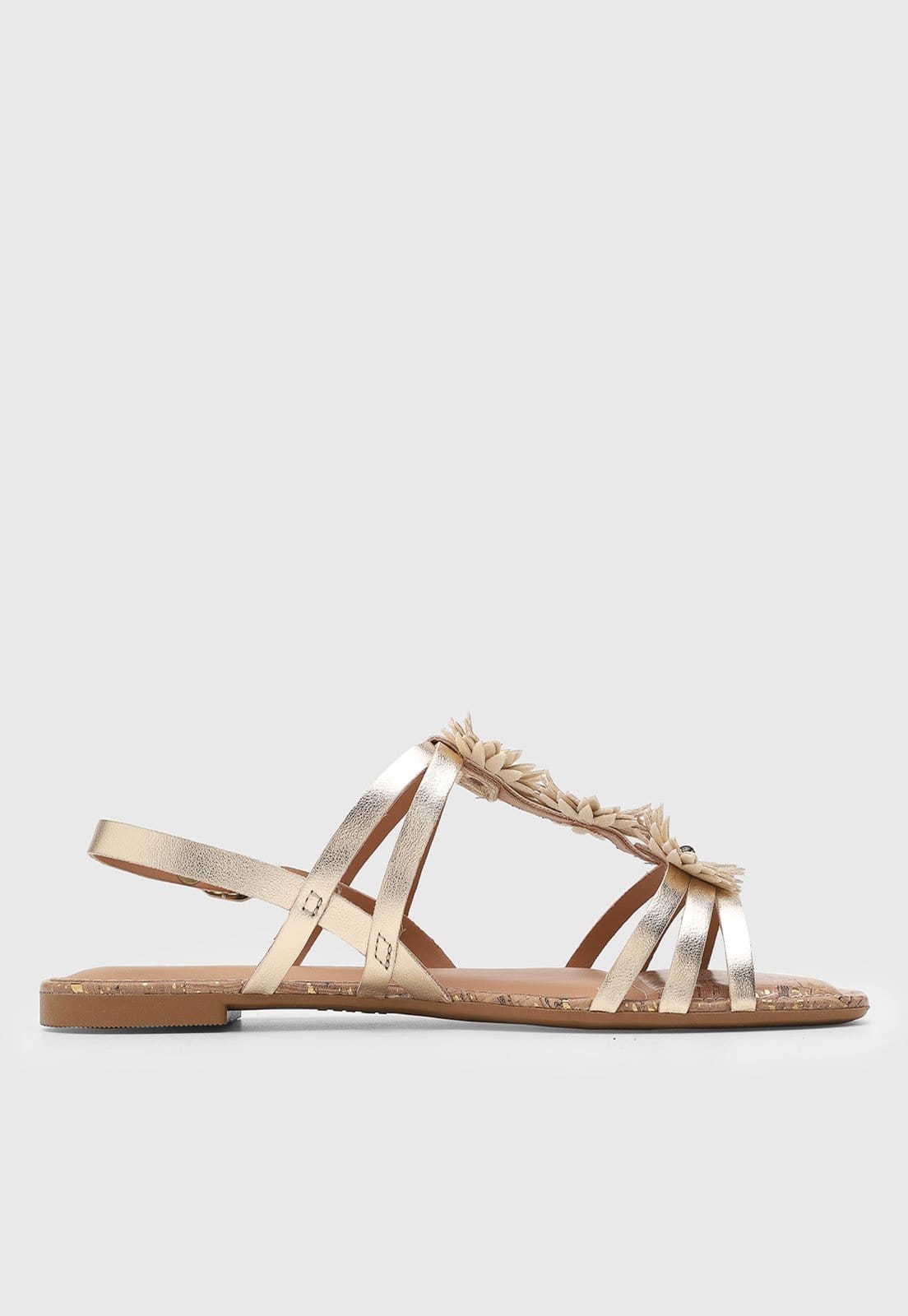 Vista 2 Rasteira Feminina Dakota Tiras Flores Dourada Dakota dourado