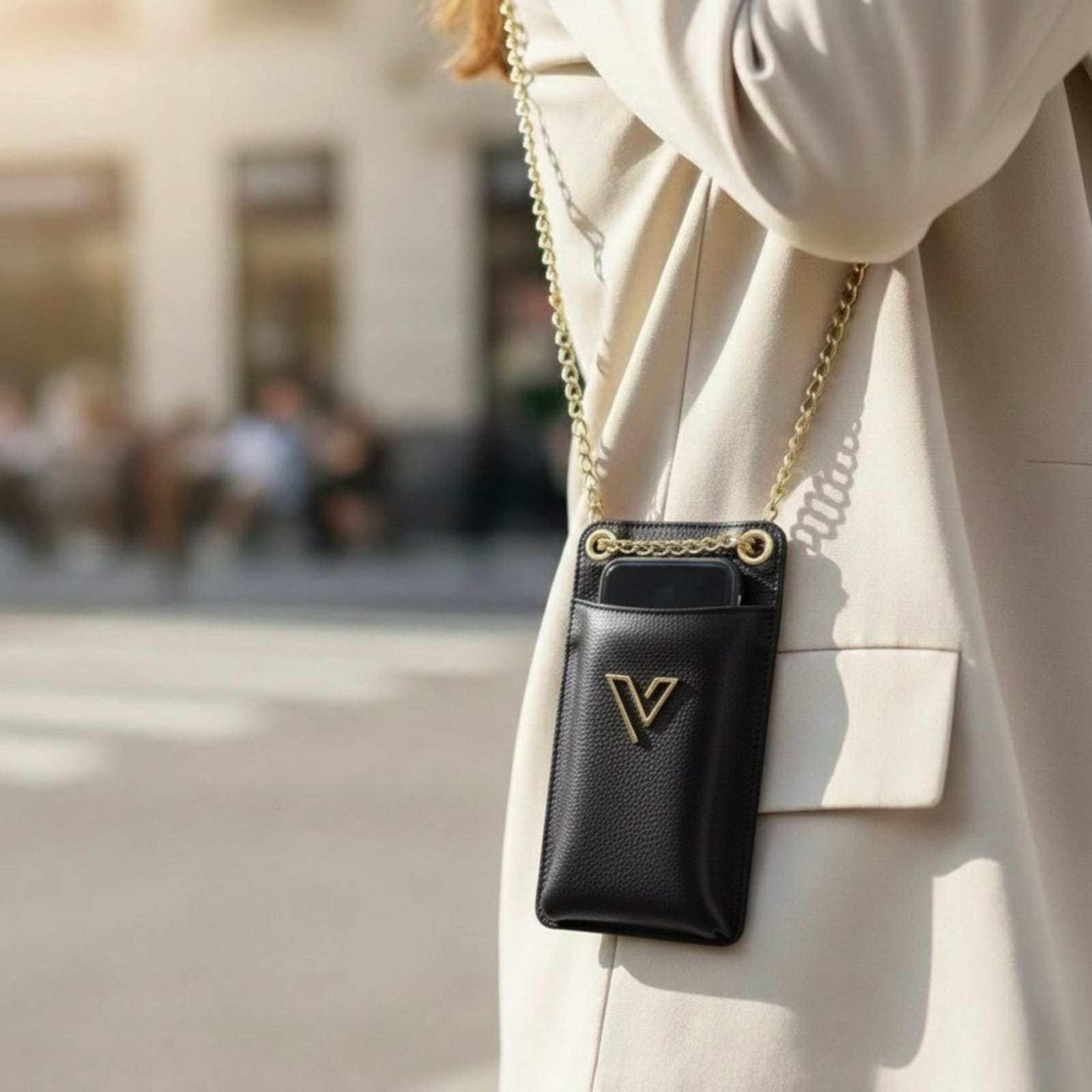 Vista 2 Porta Celular Vittal Kátia em Couro Legitimo Funcional Elegante USE VITTAL preto