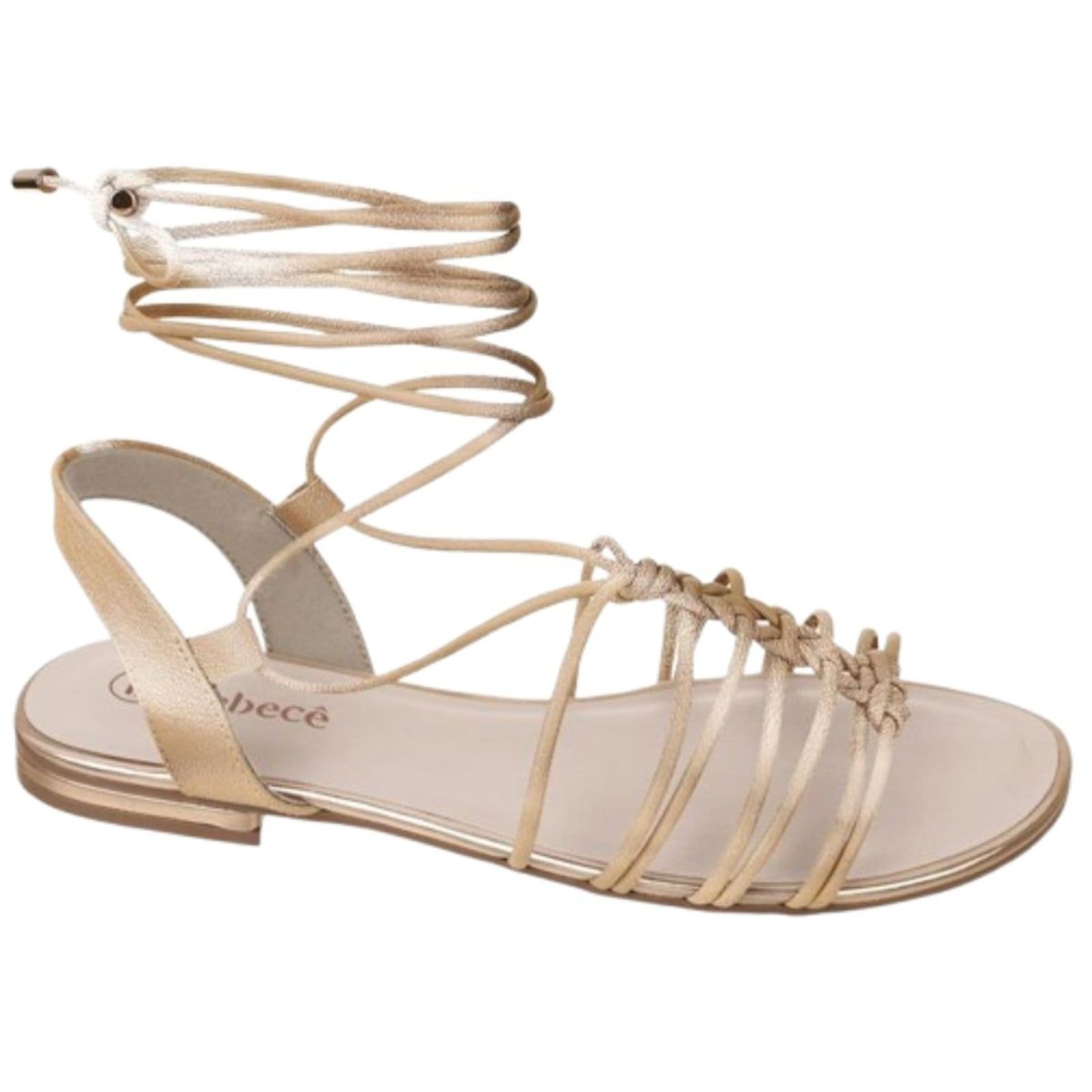 Sandália Feminina Rasteira Flat Dourada Amarração