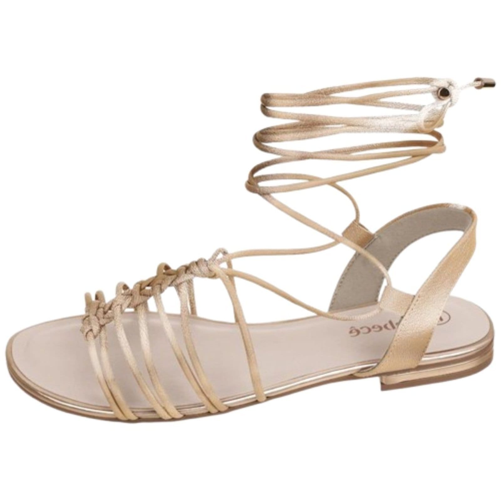 Vista 2 Sandália Feminina Rasteira Flat Dourada Amarração Santa Rosa dourado rosa