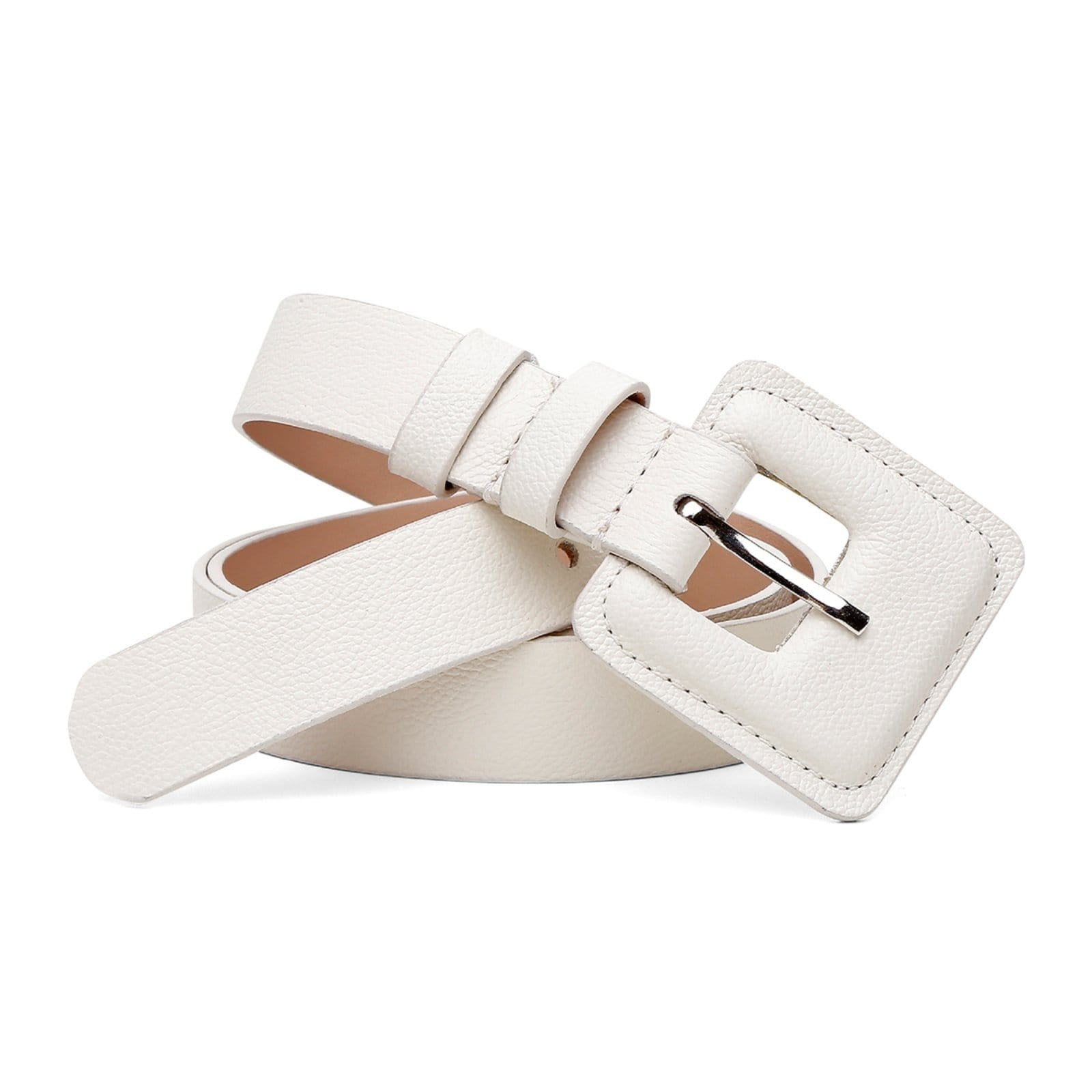 Cinto Feminino Paola Vittal Couro OffWhite Fivela Quadrada