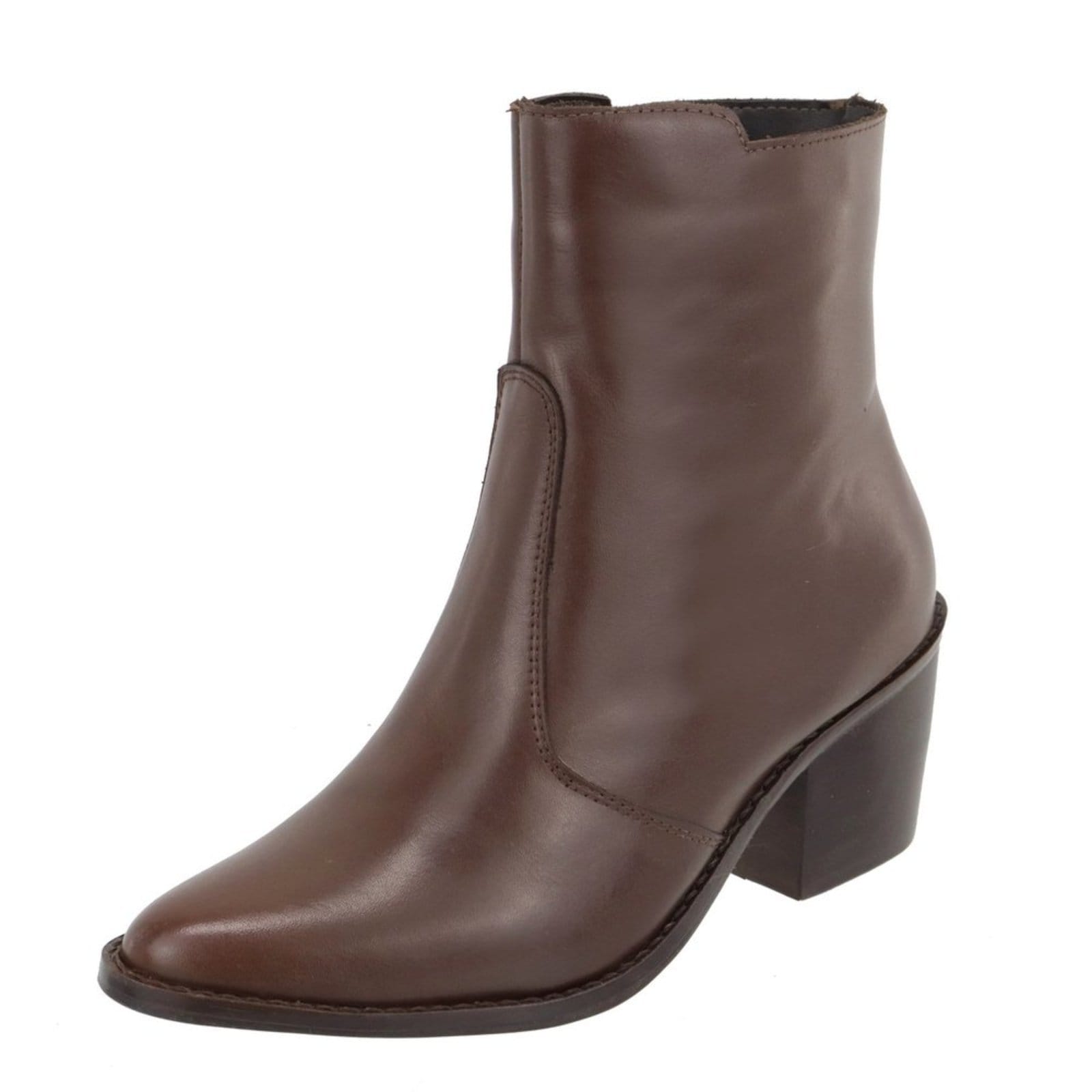 Bota Couro Bico Fino Cano Curto Chocolate