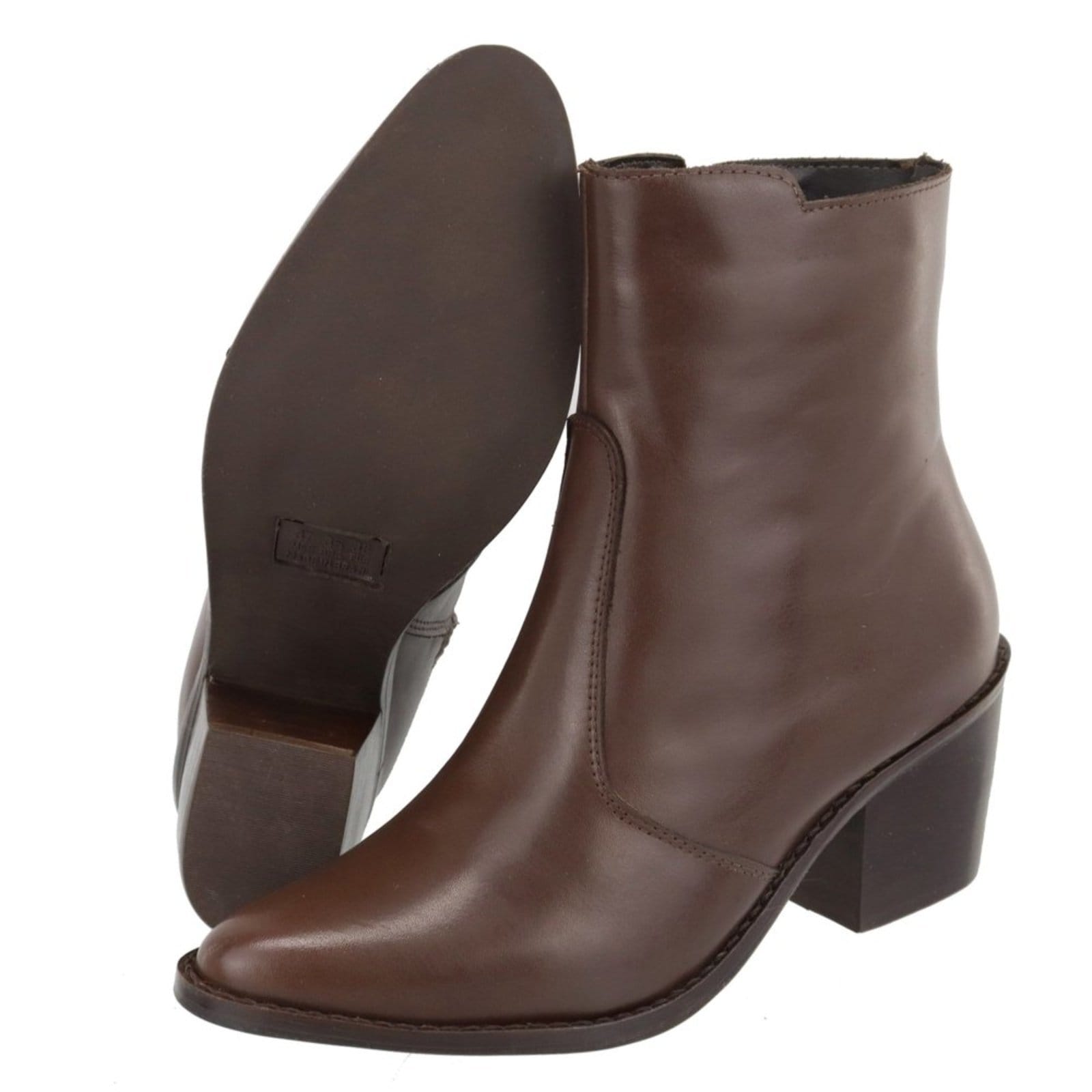 Vista 2 Bota Couro Bico Fino Cano Curto Chocolate TELLINI STORE marrom