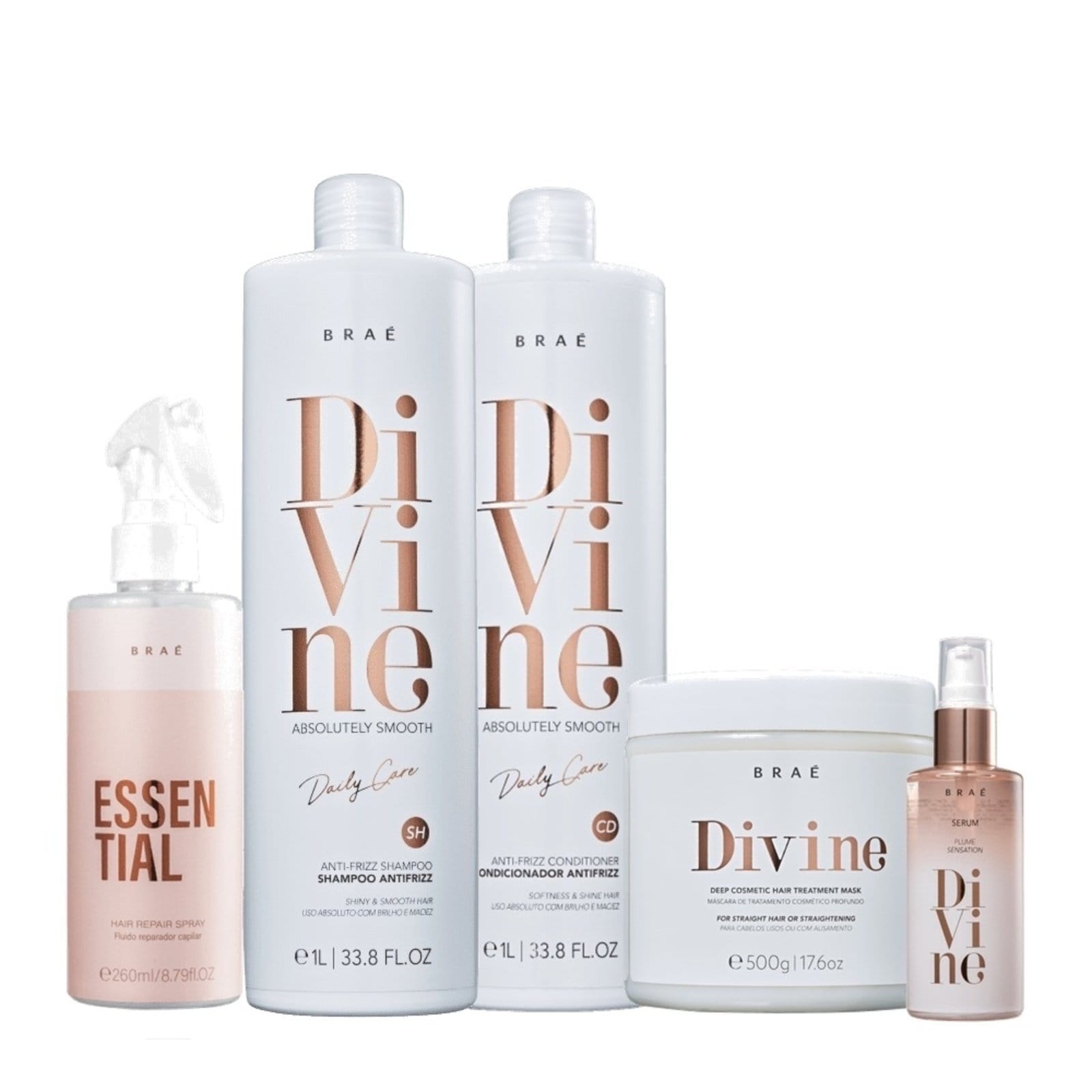 Brae Divine Shampoo+Condicionador 1L+Mascara 500g+Essential 260ml+Serum 60ml
