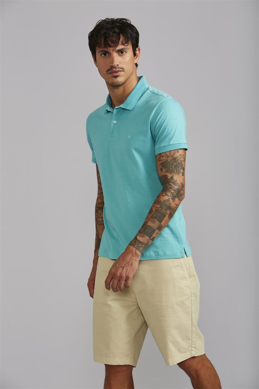 Vista principal HIGHSTIL Polo Manga Curta Premium Malha Slim Fit Jade HIGHSTIL verde