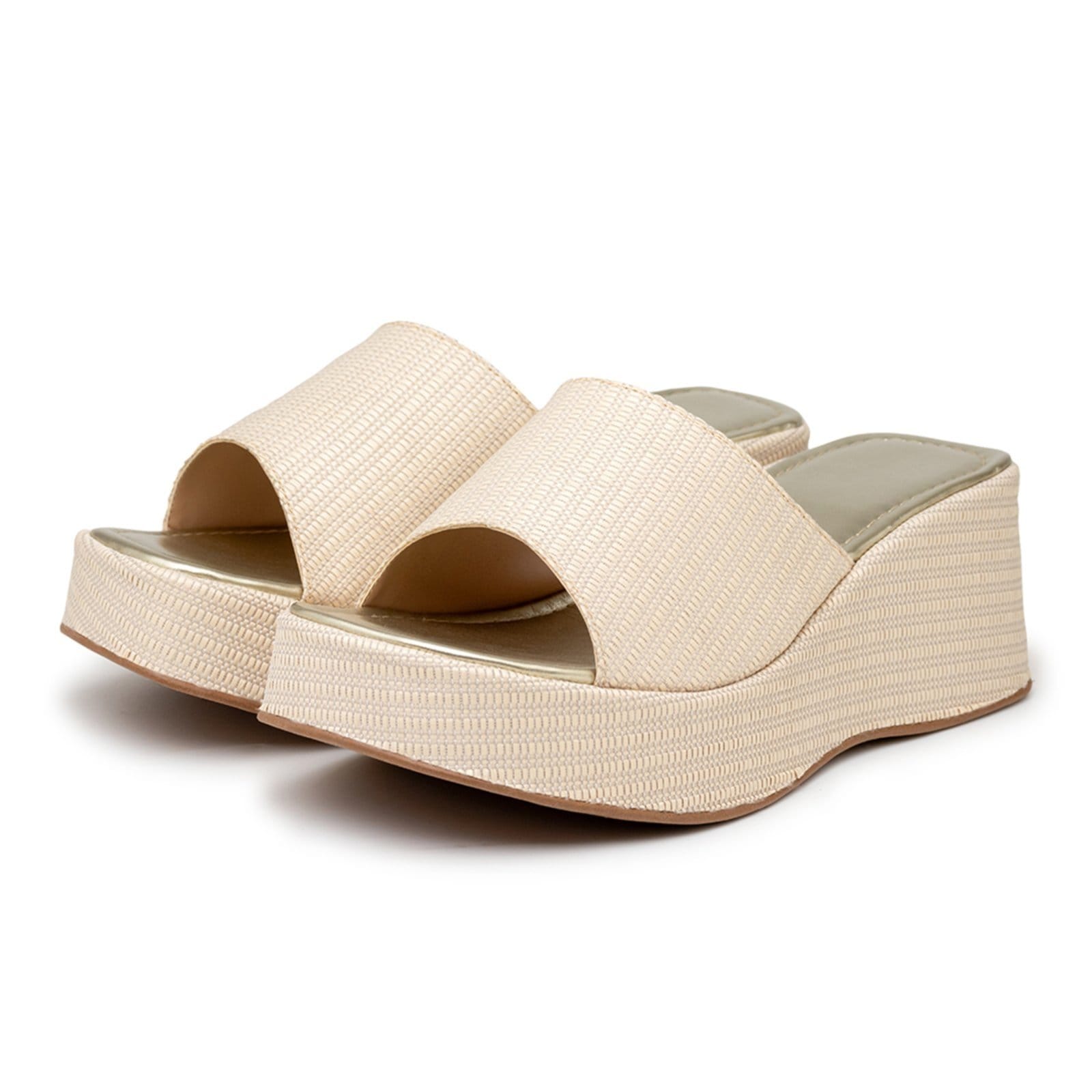 Sandália Feminina Tamanco Plataforma Salto Médio 5201 Rafia Natural