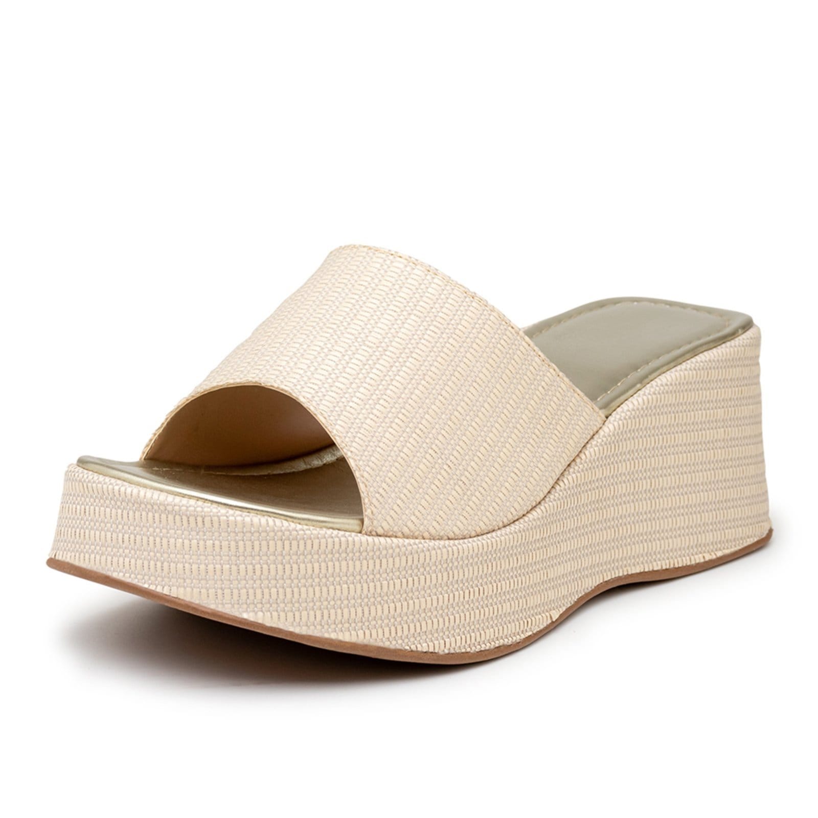 Vista 2 Sandália Feminina Tamanco Plataforma Salto Médio 5201 Rafia Natural Flor da Pele bege natural