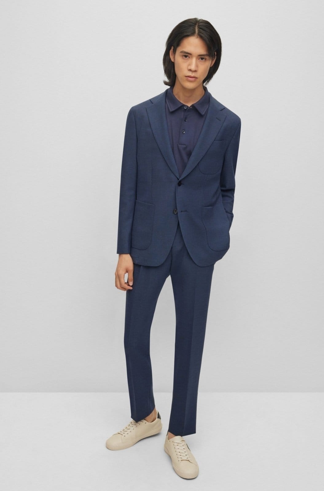 Vista 2 Camisa Polo Slim Fit Em Algodão Orgânico Com Logo Boss azul marinho