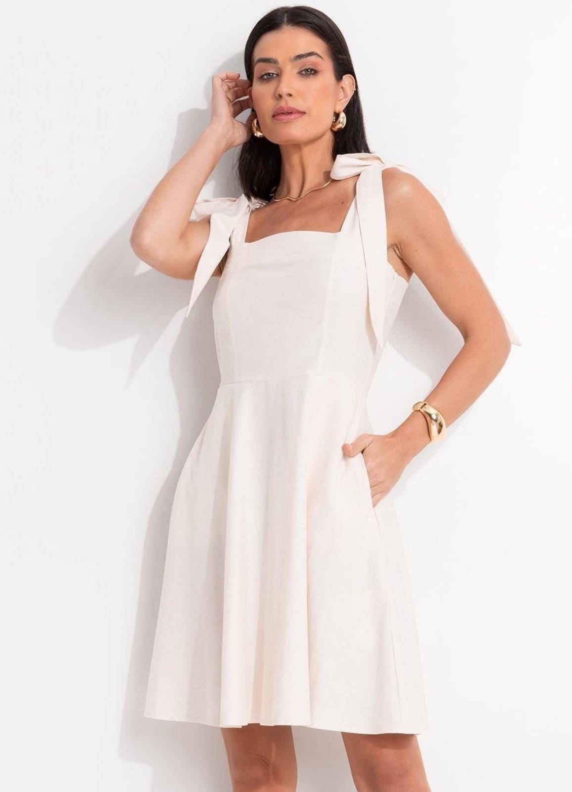 Vestido Em Linho Natural