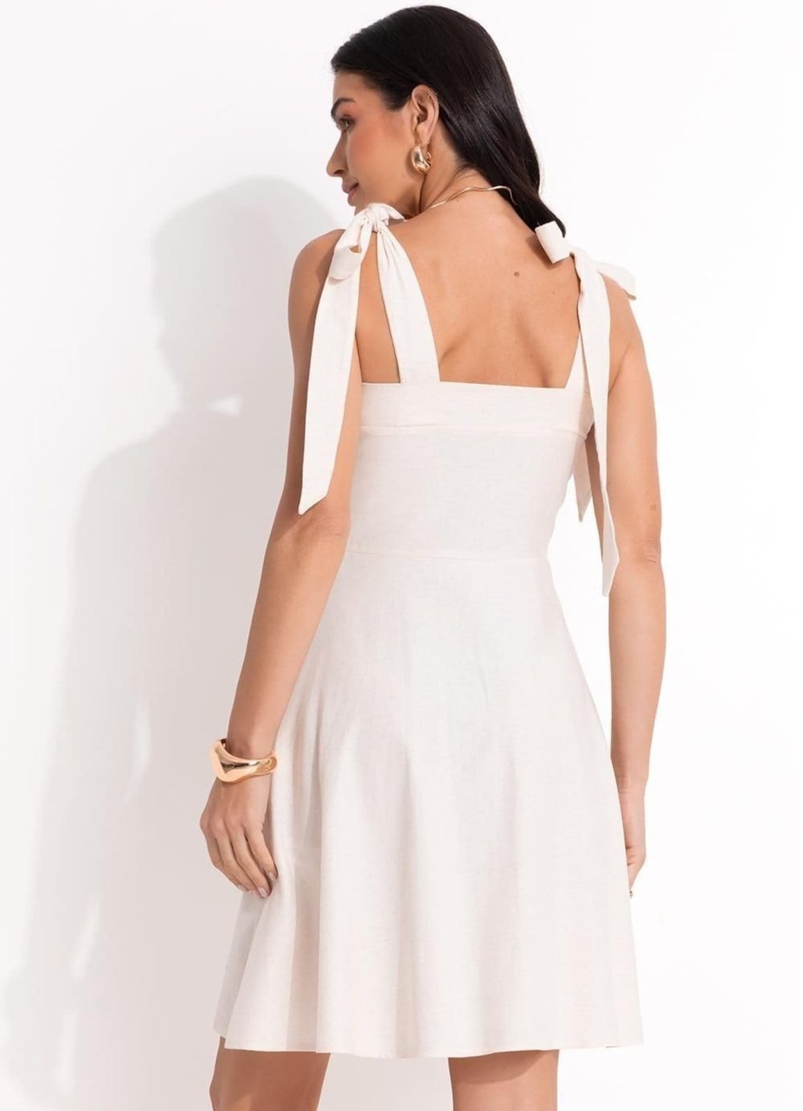 Vista 2 Vestido Em Linho Natural Quintess branco natural