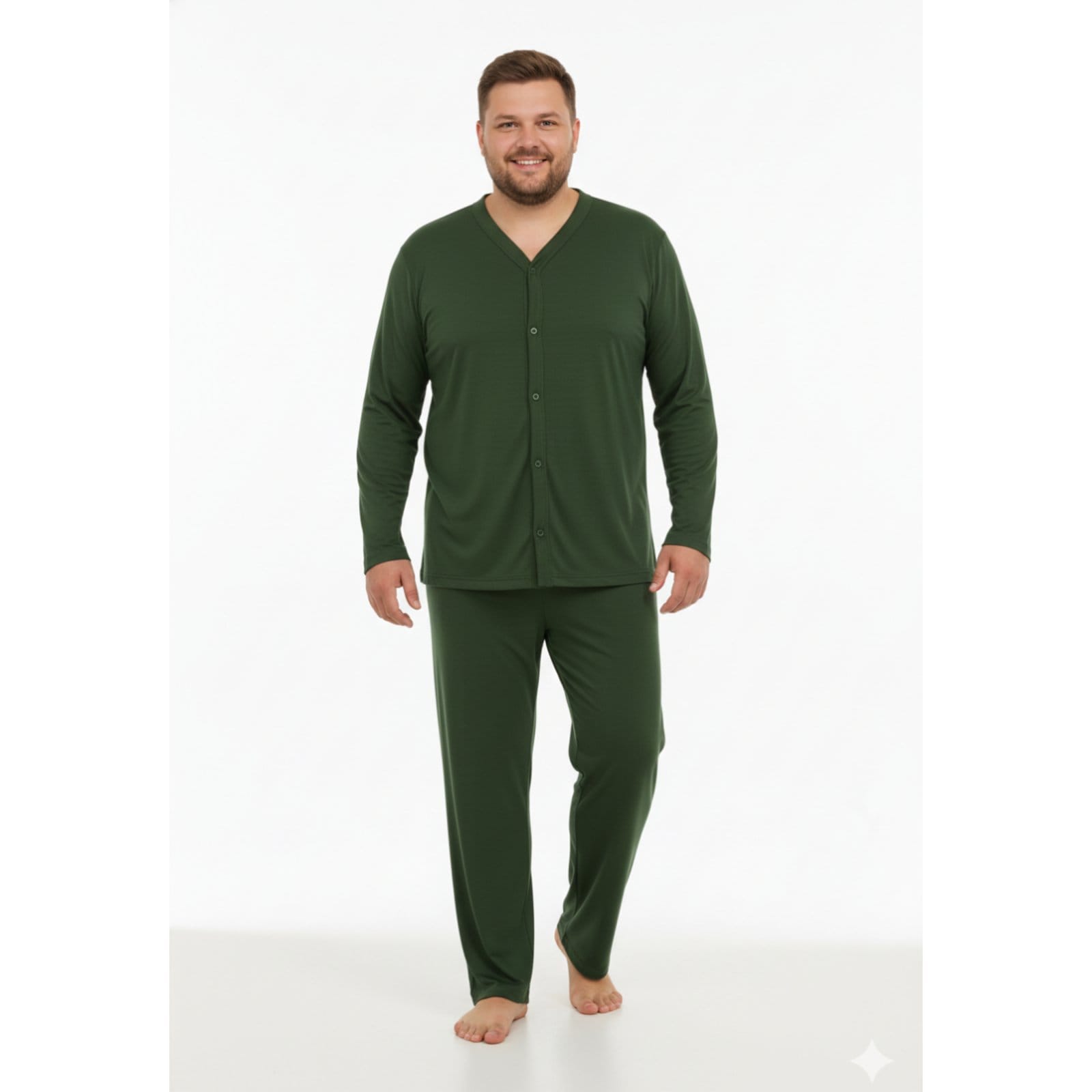 Pijama Americano Masculino Aberto Plus Size Adulto Inverno Comprido Frio Malha Fria Manga Longa G1 G2 G3 G4 50 52 54 Conforto Botão Abotoado Homen Mechler