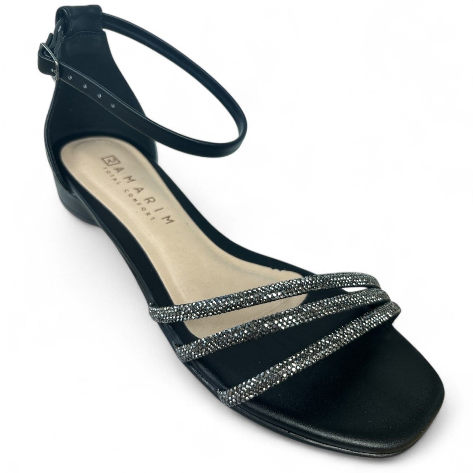 Vista 2 Sandália Feminina Rasteira Tiras Strass Preta Ramarim 2423208-7 RAMARIM preto