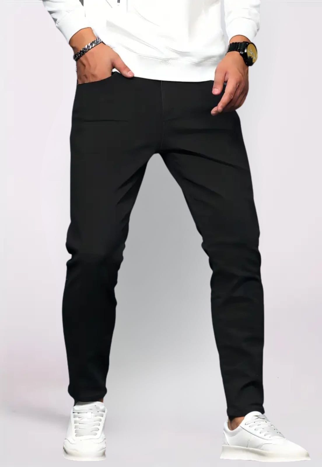 Calça Masculina Tempo Hábil Sarja Alfaiatada Skinny com Elastano Preta
