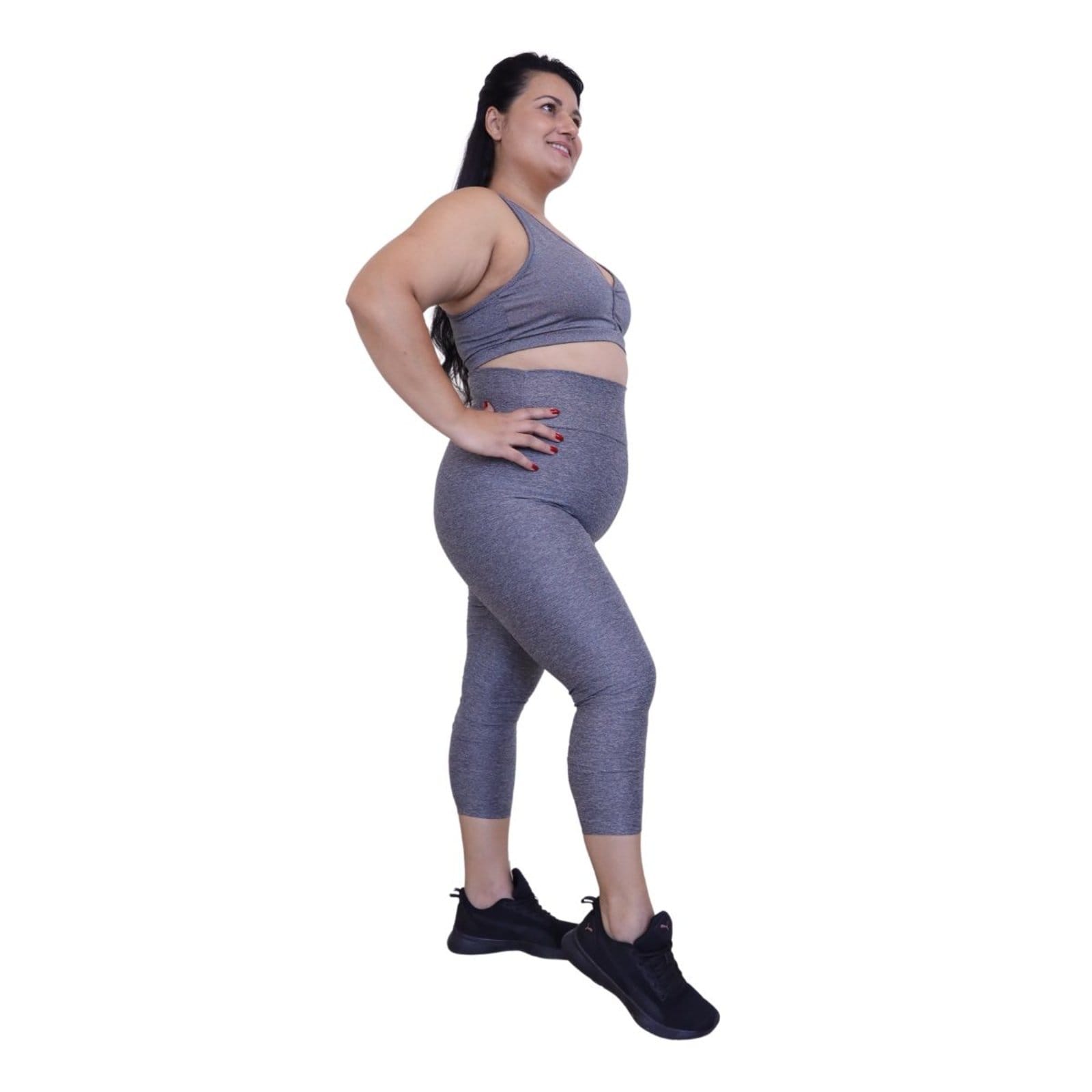 Calça Legging Plus Size Heide Ribeiro Corsário Fit Silver Cinza Mescla
