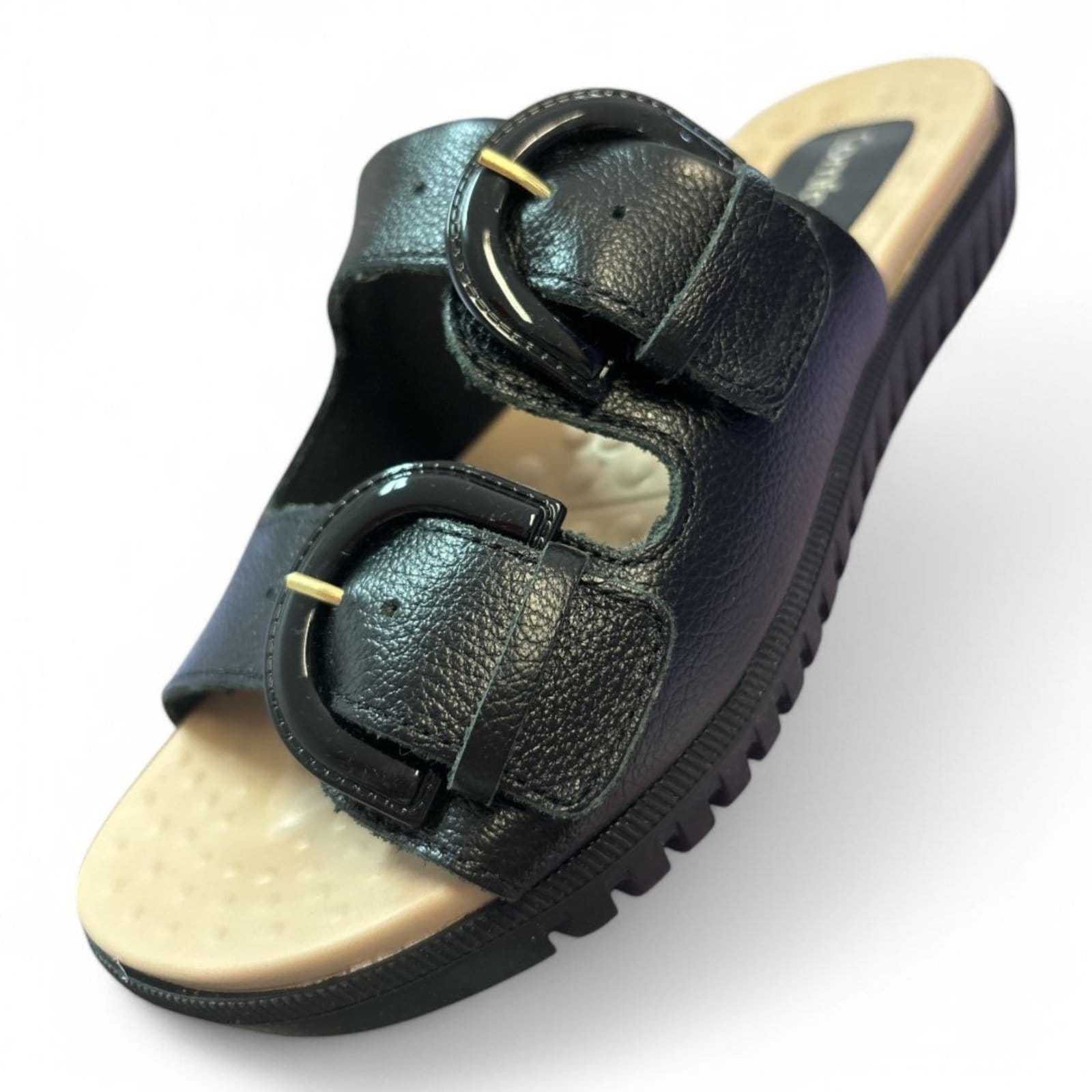 Vista 2 Sandália Flat Feminina Couro Floter Preta Comfortflex 234 Comfortflex preto