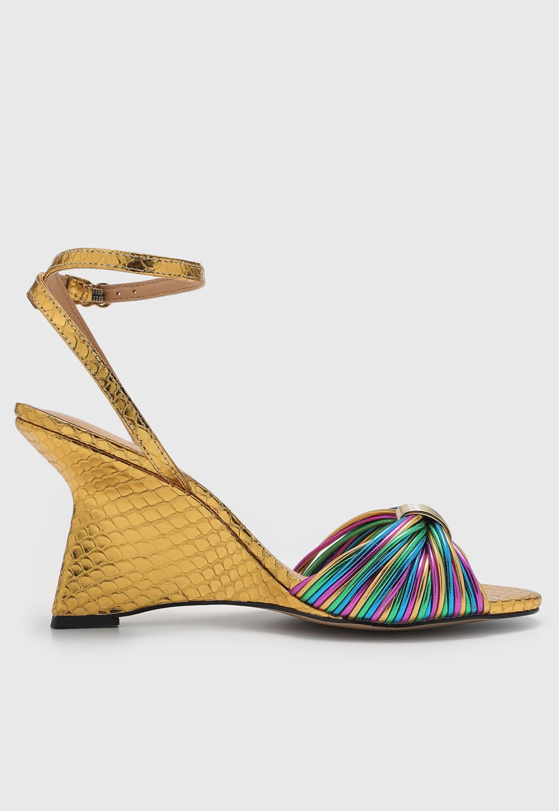 Vista 2 Sandália Feminina Luiza Barcelos Tiras Multicoloridas Dourada Luiza Barcelos dourado