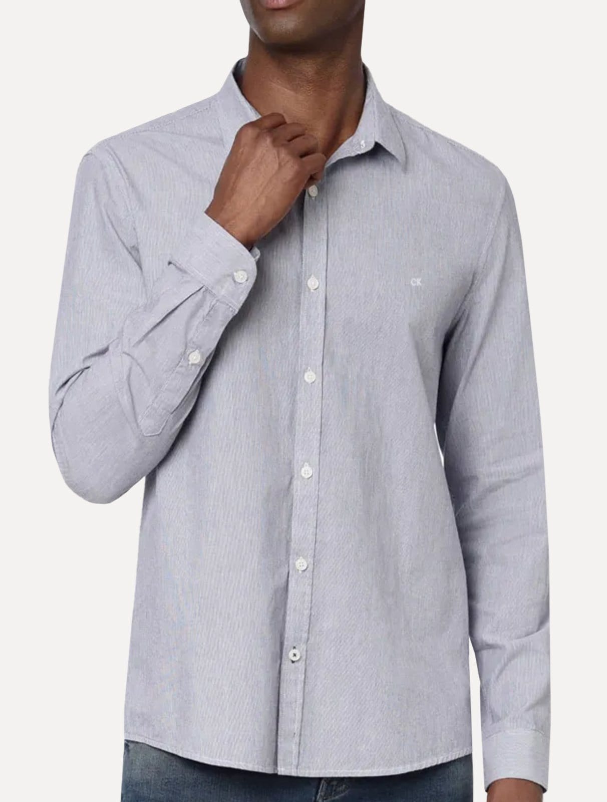 Camisa Calvin Klein Masculina Slim Fit Oxford Leve Marinho Mescla