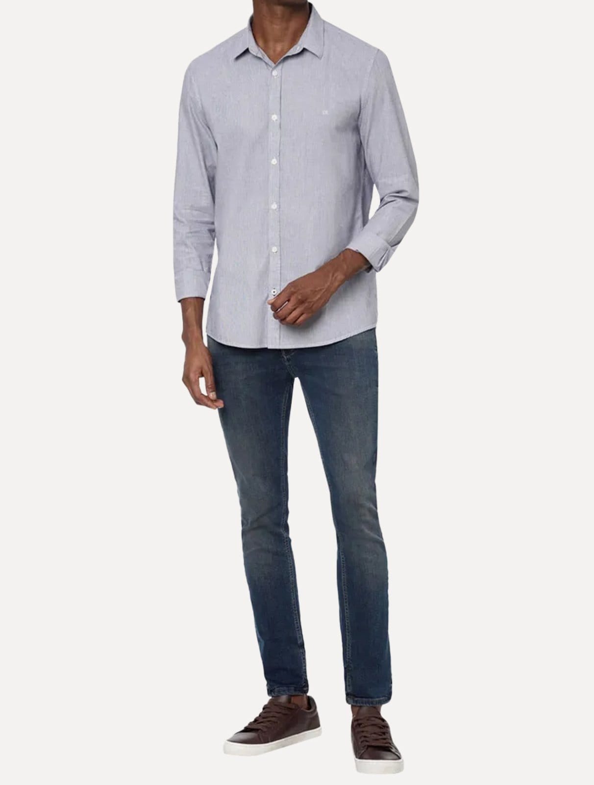 Camisa Calvin Klein Masculina Slim Fit Oxford Leve Marinho Mescla - 2
