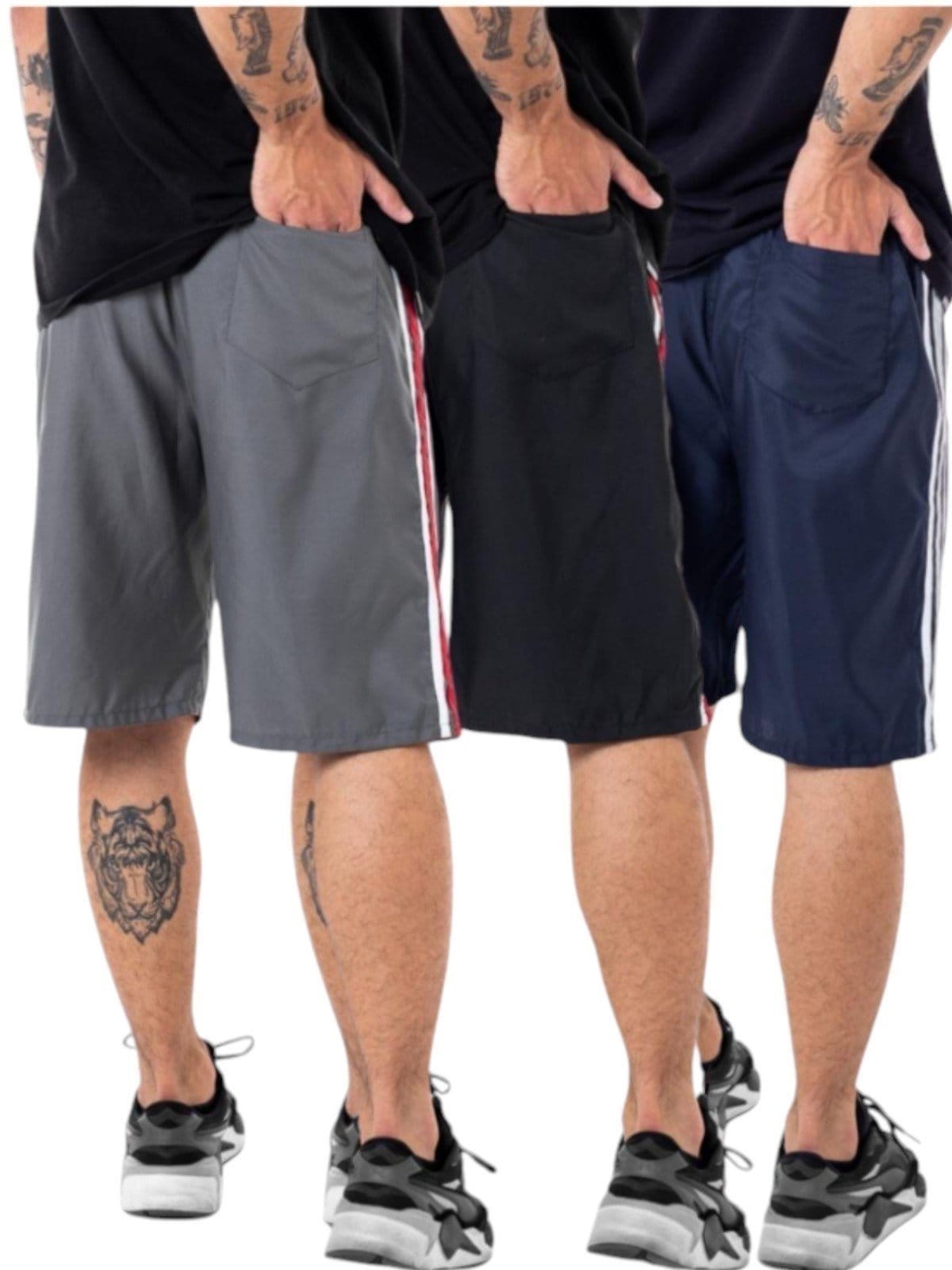 Vista 2 Kit 3 Bermuda D Bell Outlet Fashion Tactel Lisa Masculina Preta/Azul/Cinza D BELL OUTLET FASHION preto azul