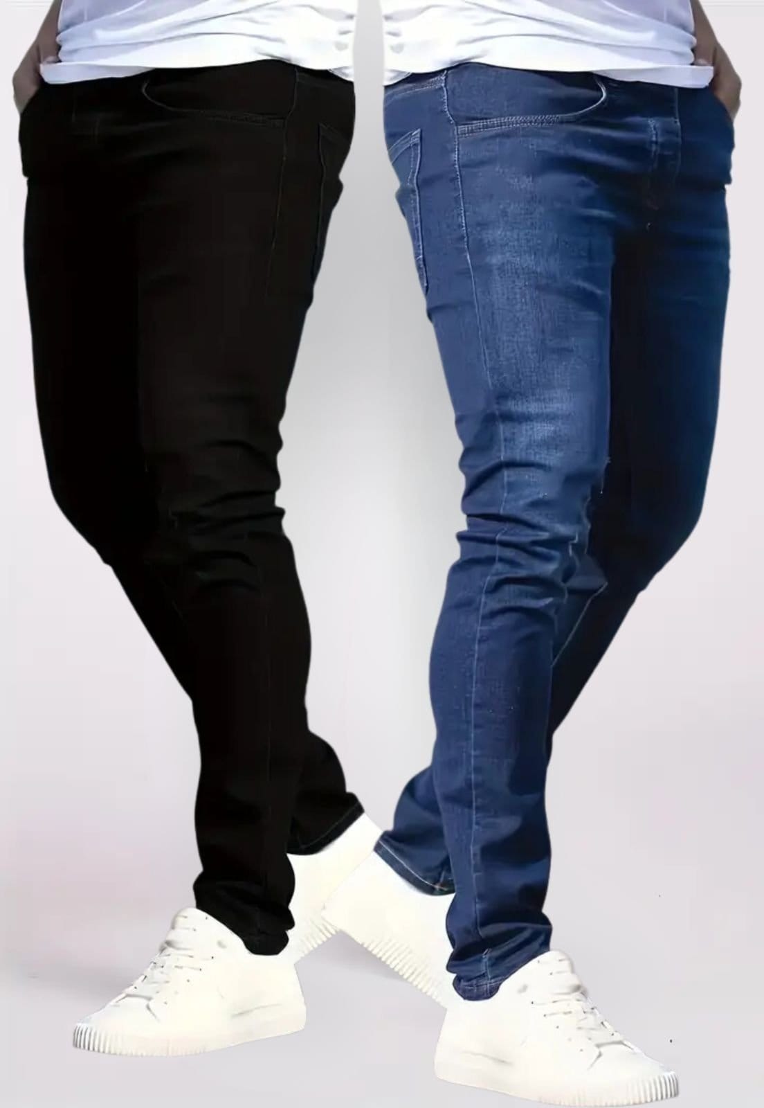 Kit 2 Calças Masculina Skinny Kovali Casual Confortável com Elastano e Preto