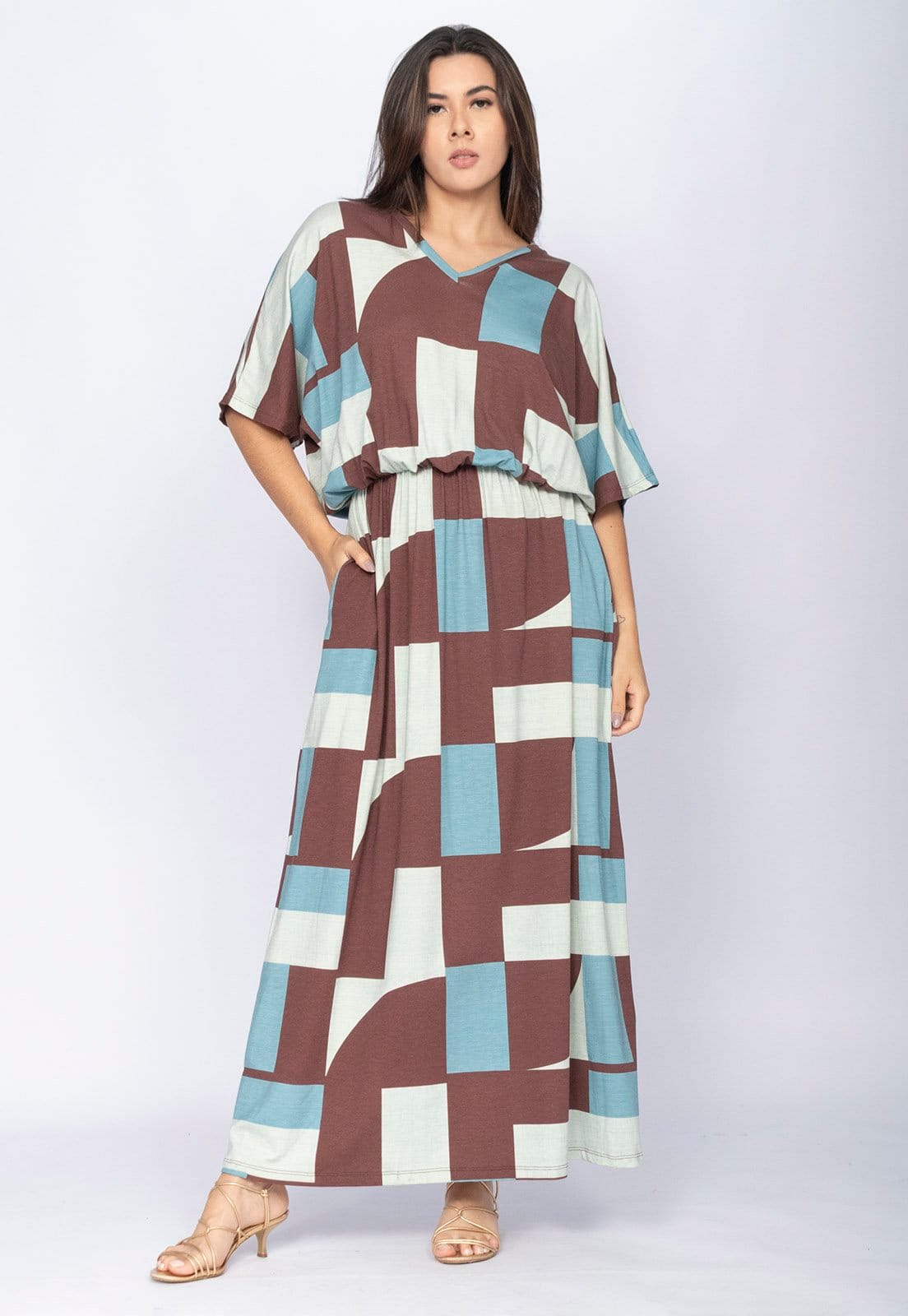 Vestido CabanaFree Longo Plus Malha Estampa Santa Rosa do Tocantis