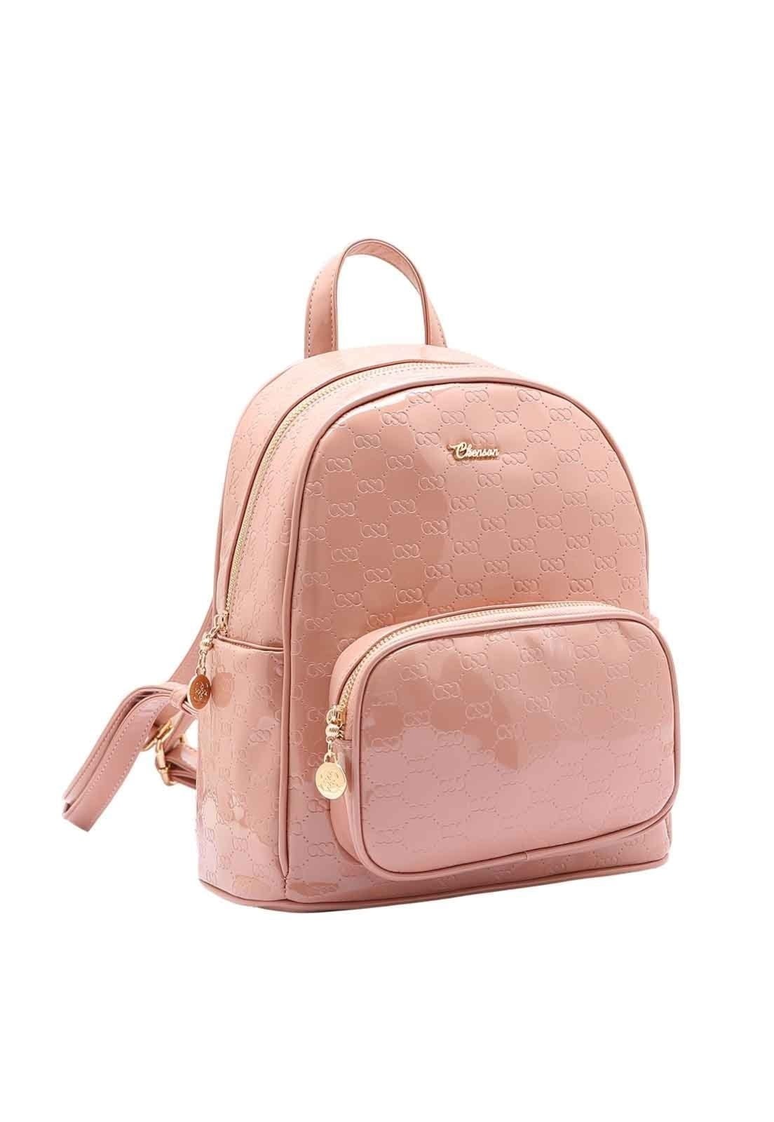 Mochila Feminina Chenson Original Mini Logo Verniz Costas Rose 8485034