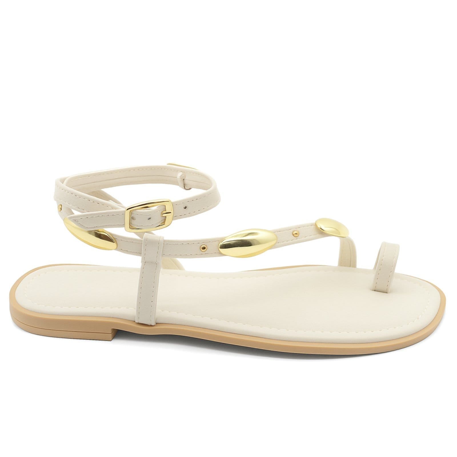 Vista 2 Rasteira Feminina Dedo Tiras Detalhes Ouro Estilo Chic Flor da Pele 309 Off White Flor da Pele branco white