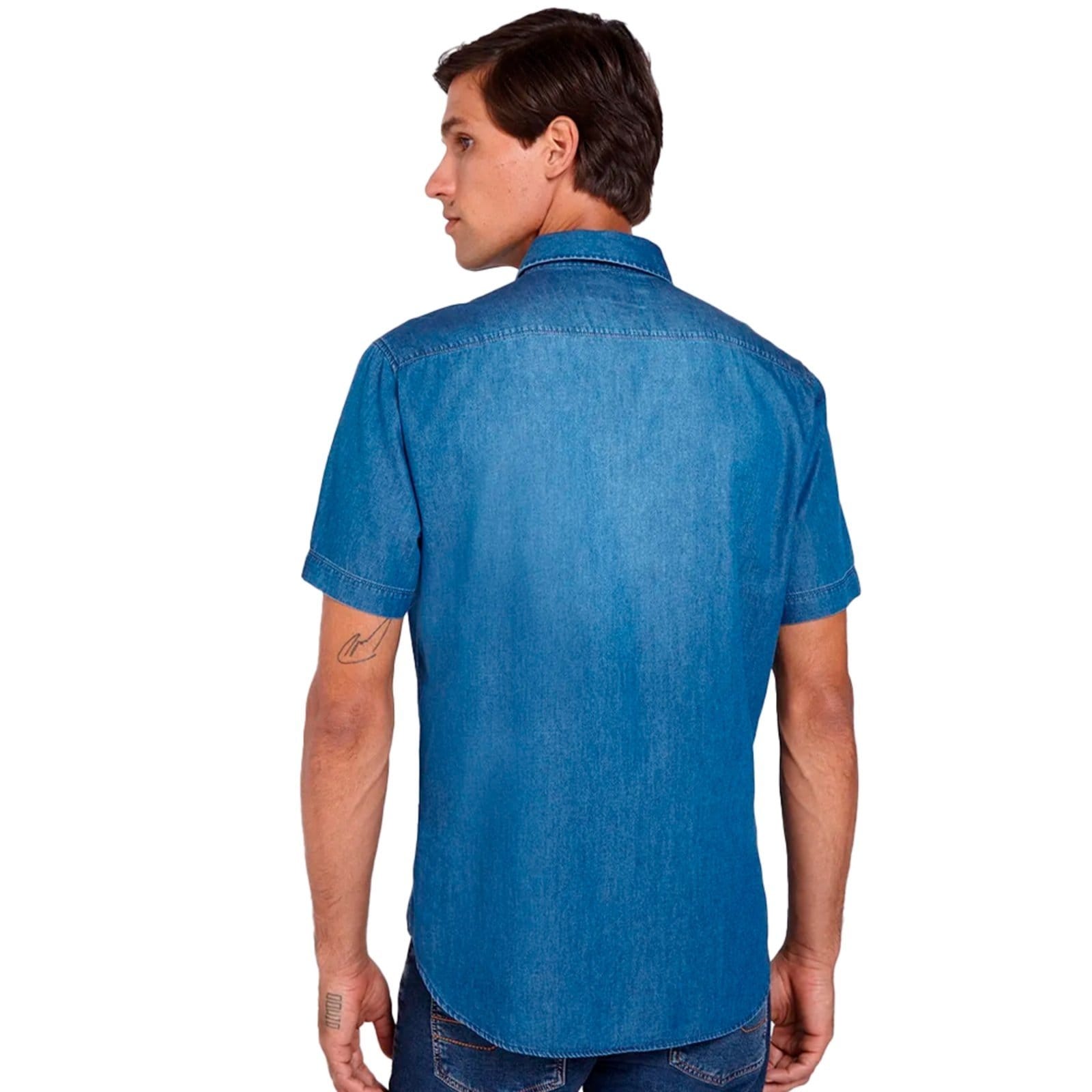 Vista 2 Camisa Jeans Dudalina Slim In24 Masculino Dudalina azul