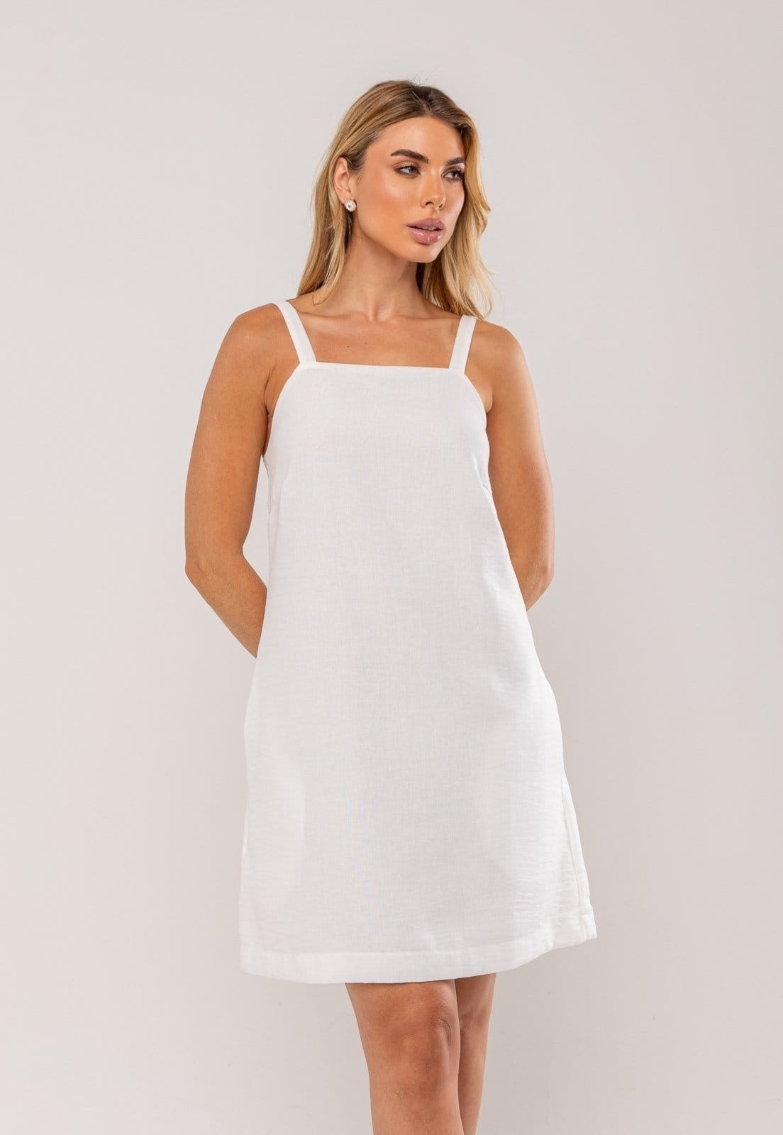 Vista 2 Vestido Curto Com Alça Fina e Bolso Salvatore Salvatore Fashion branco