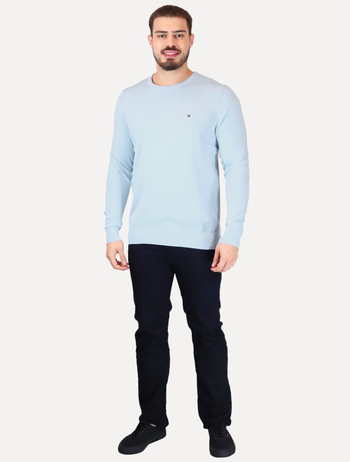 Suéter Tommy Hilfiger Masculino Crewneck Essential Cotton Claro