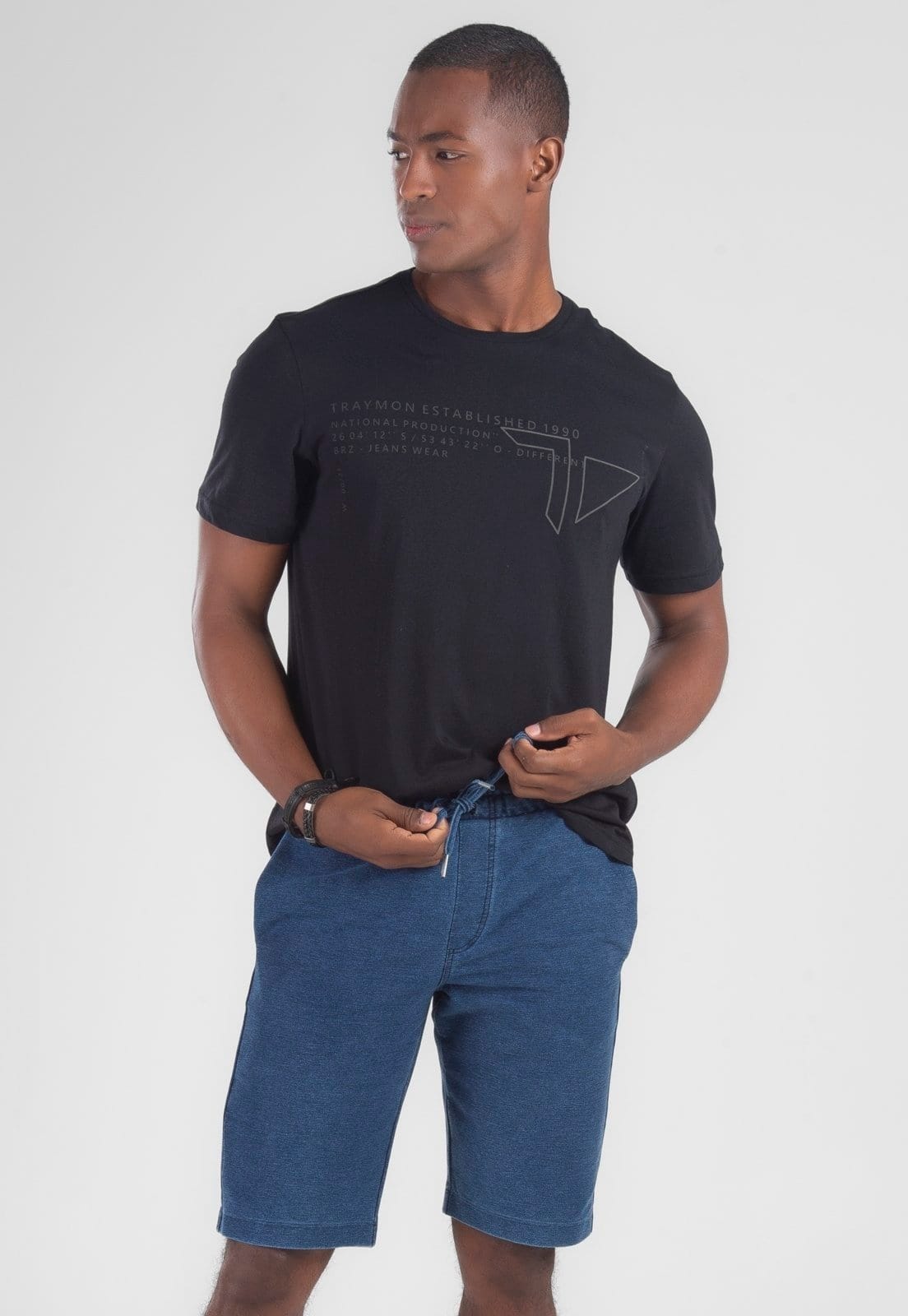 Vista 2 Bermuda Jogger Moletom Denim Traymon Azul Escuro Traymon azul marinho denim