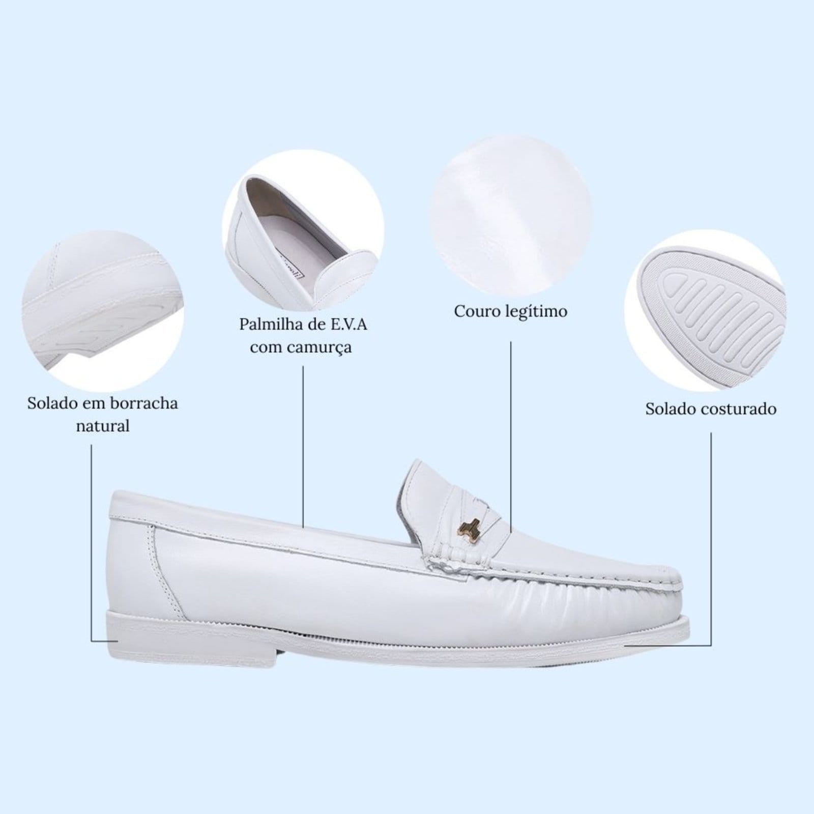 Vista 2 Sapato Mocassim Masculino De Couro Médico Enfermeiro Macio Leve Schiareli 1018 Schiareli branco