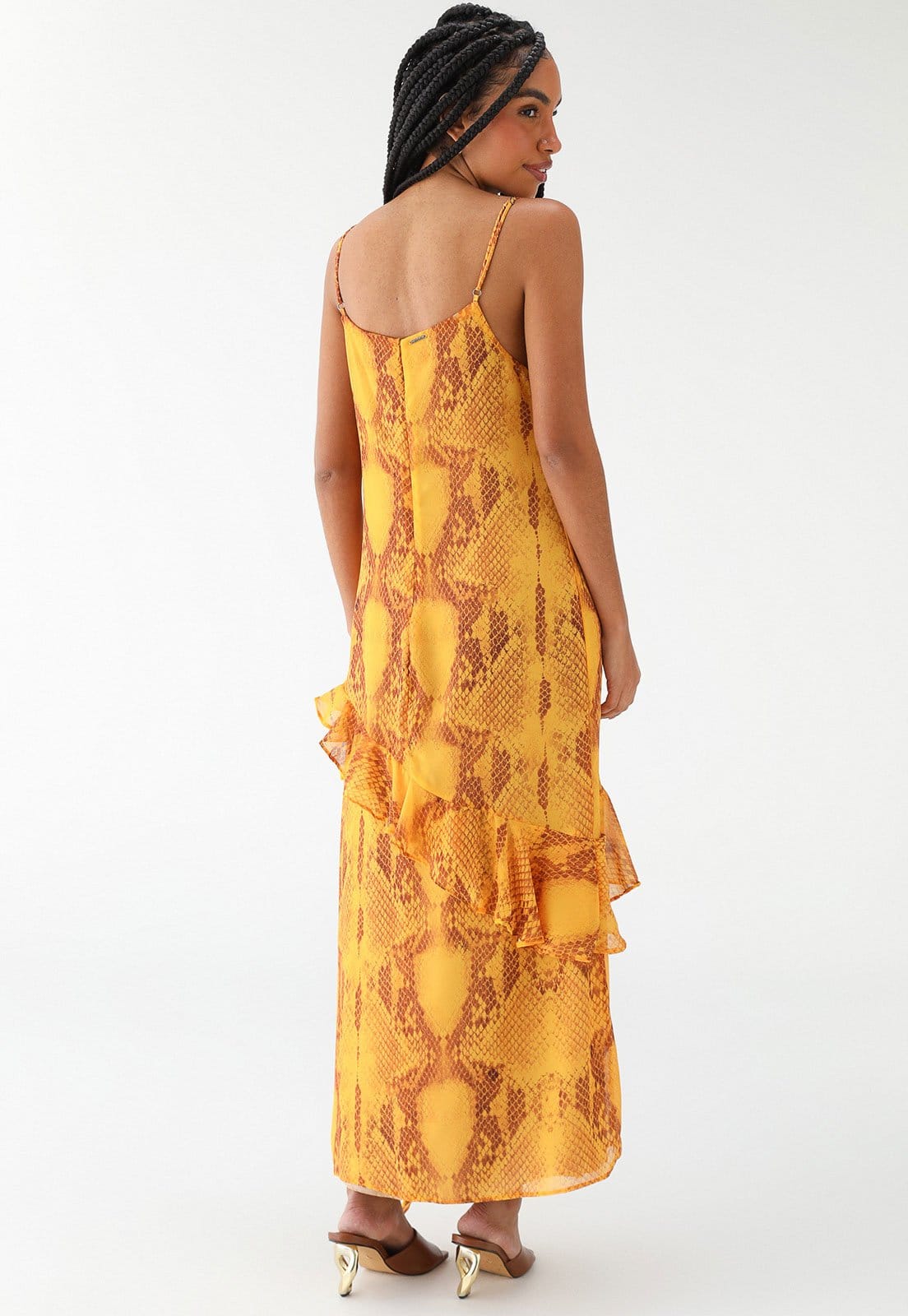 Vista 2 Vestido Lança Perfume Longo Babado Lança Perfume amarelo