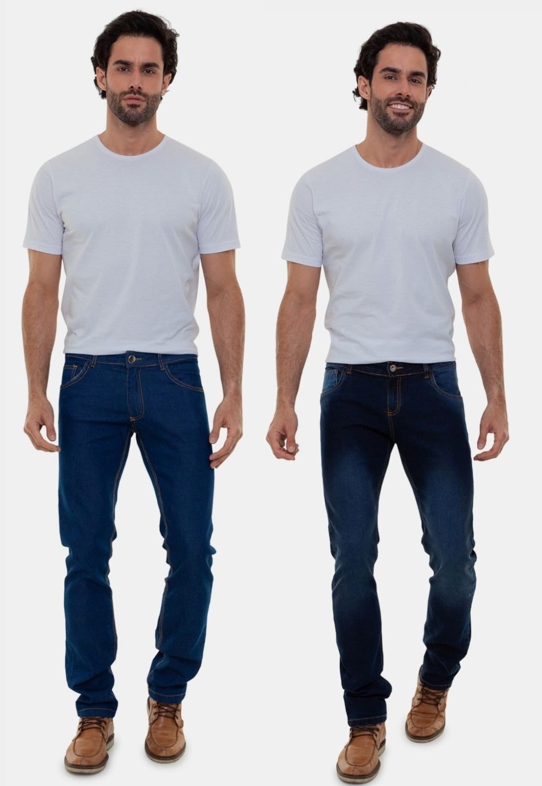 Vista 2 Kit 2 Calças Jeans Masculinas Lavagem Escuras Cunha Versatti Versatti Jeans azul