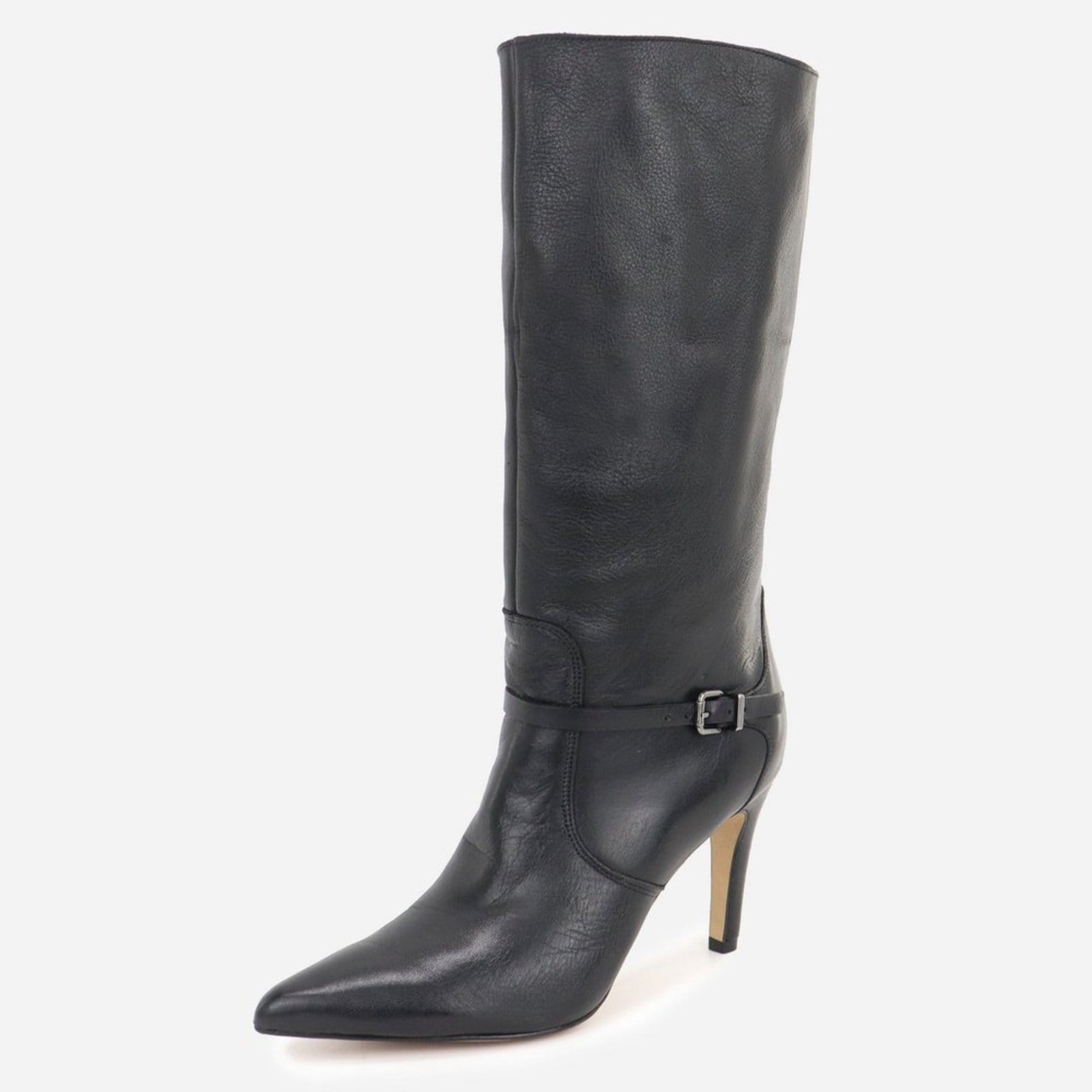 Bota Feminina Salto Fino Bico Fino Cano Alto e Dobrável Em Couro Maria Paula Preto